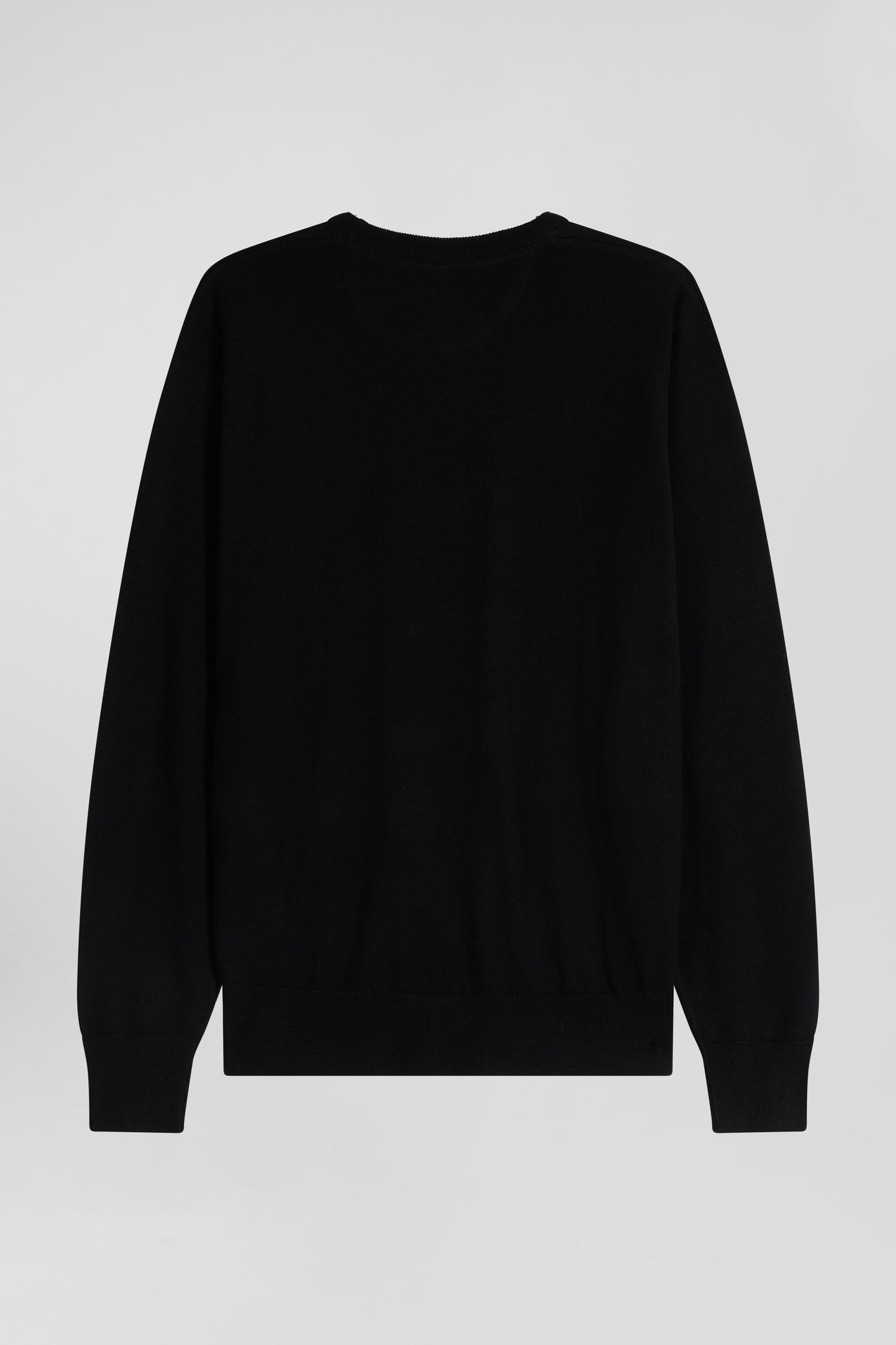 Regular black merino wool V-neck jumper