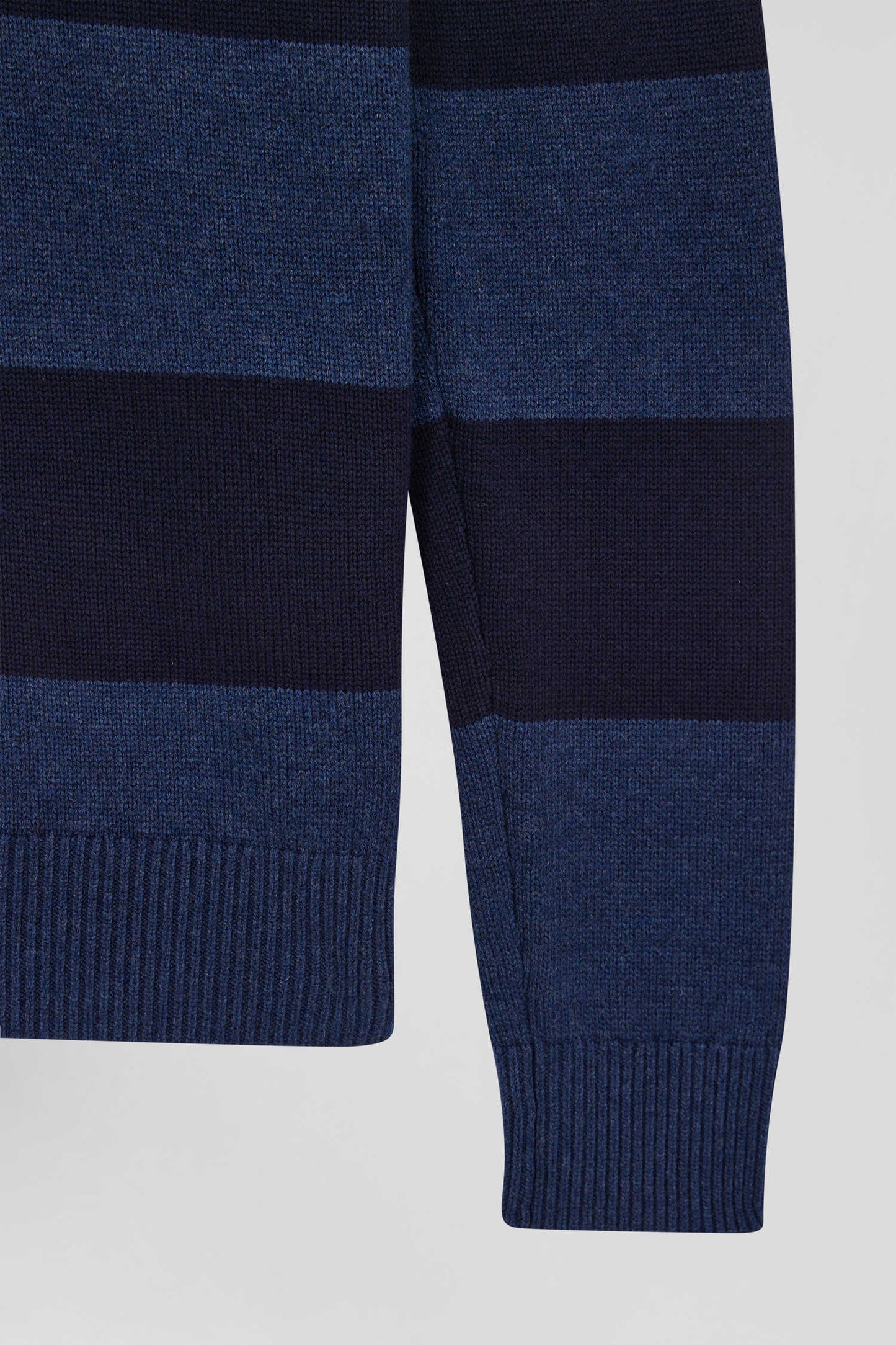 Regular navy blue striped wool and cotton jumper with rugby shirt collar