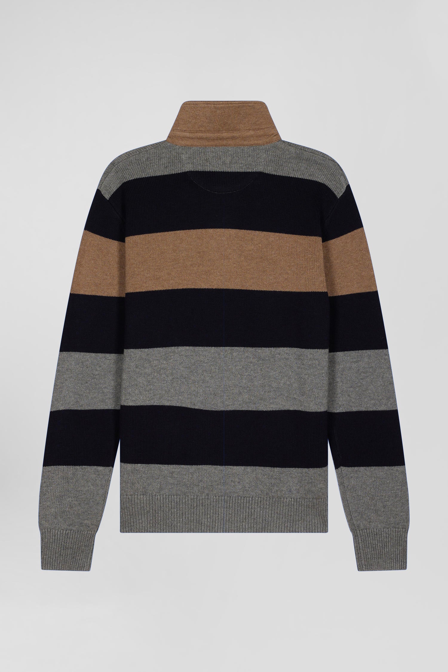 Regular grey striped wool and cotton jumper with rugby shirt collar