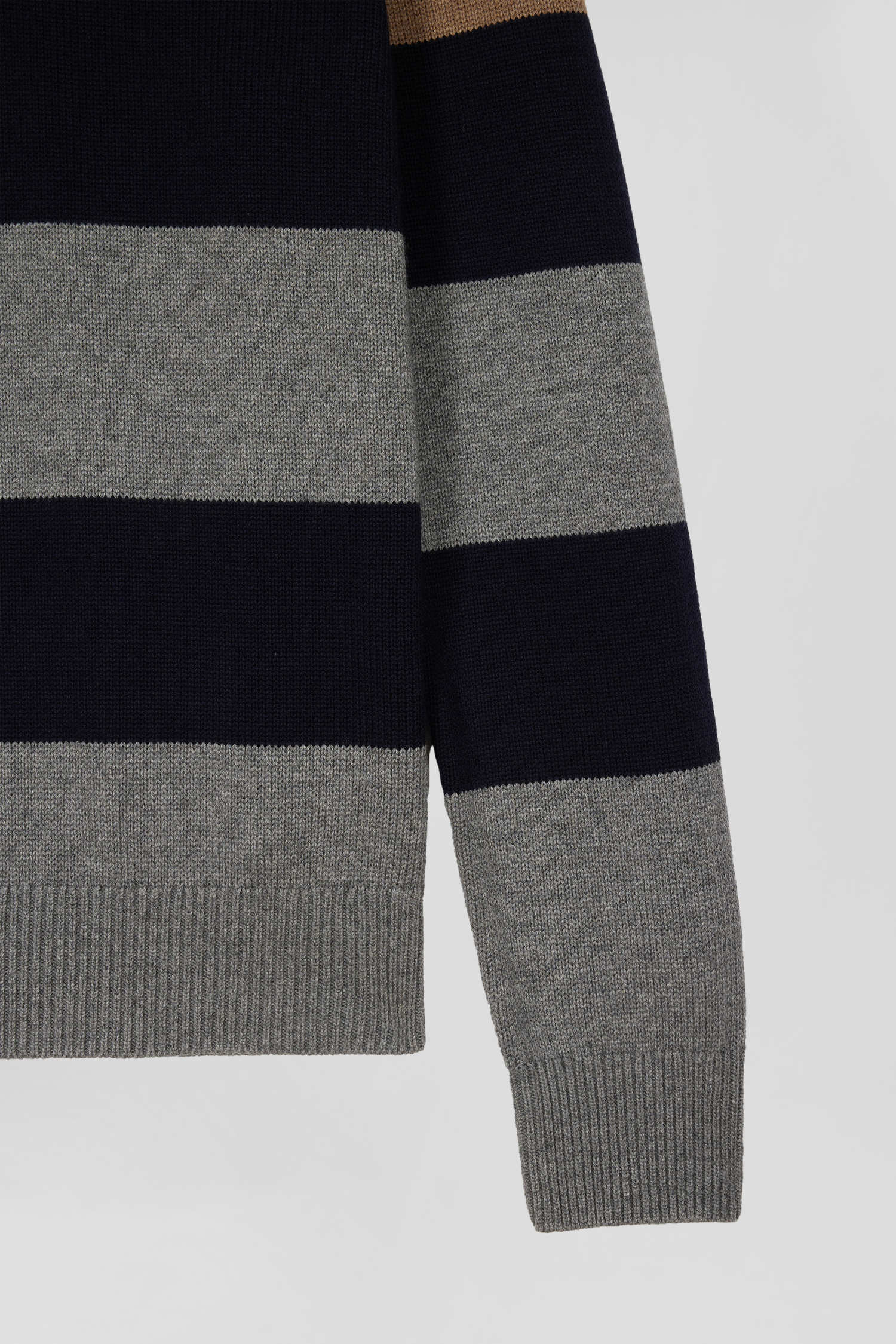 Regular grey striped wool and cotton jumper with rugby shirt collar