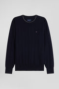 Pull col rond en coton et cachemire bleu marine coupe Regular