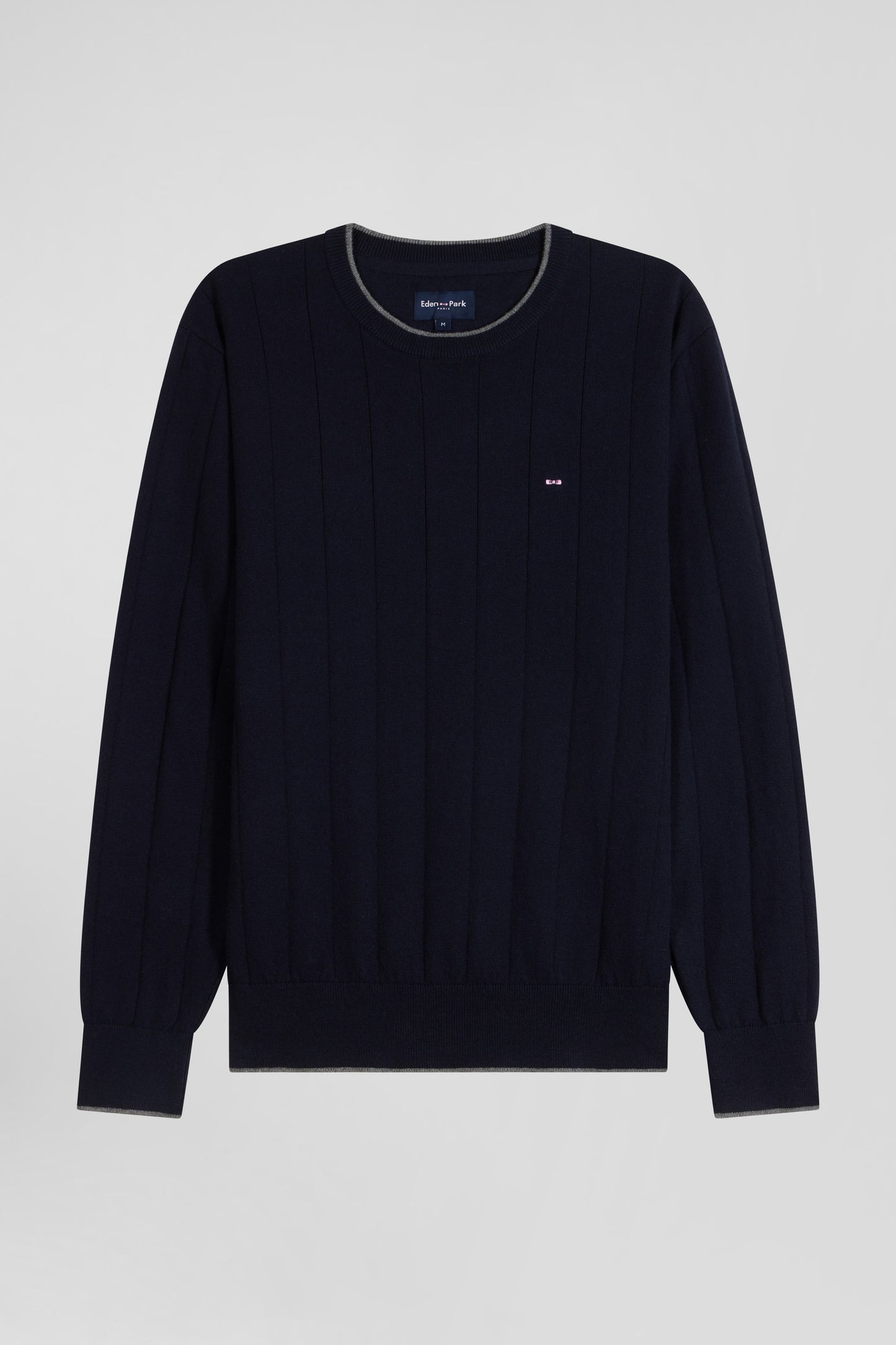 Regular navy blue cotton and cashmere crew neck jumper