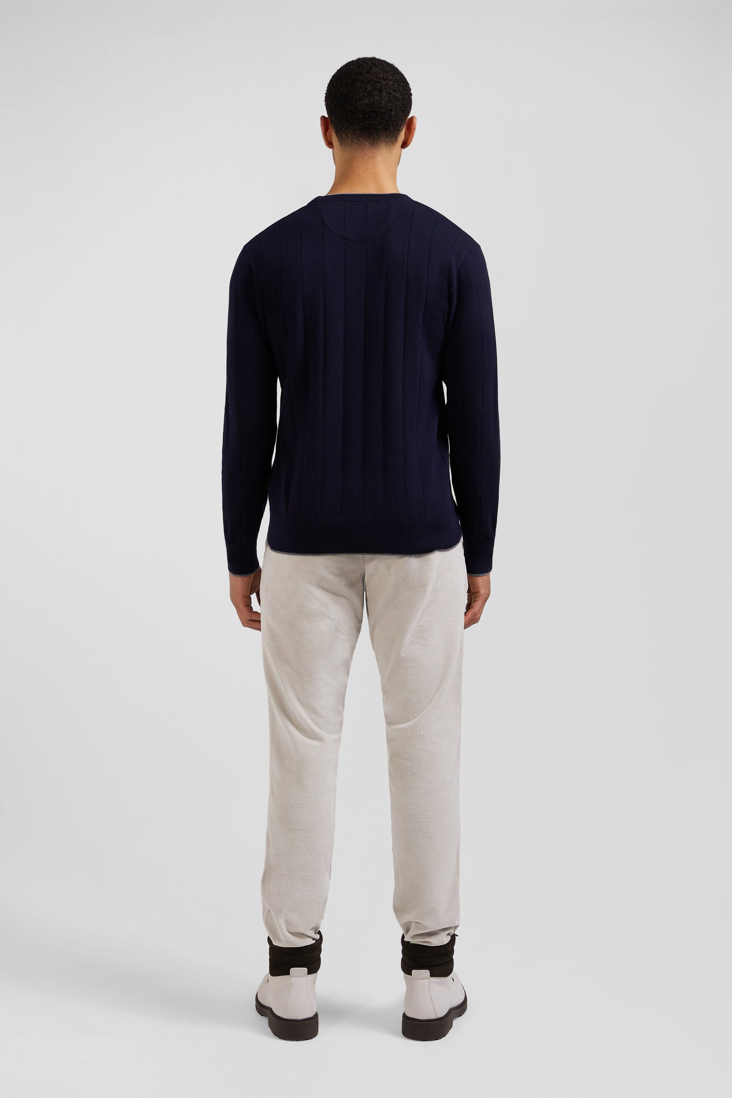 Regular navy blue cotton and cashmere crew neck jumper