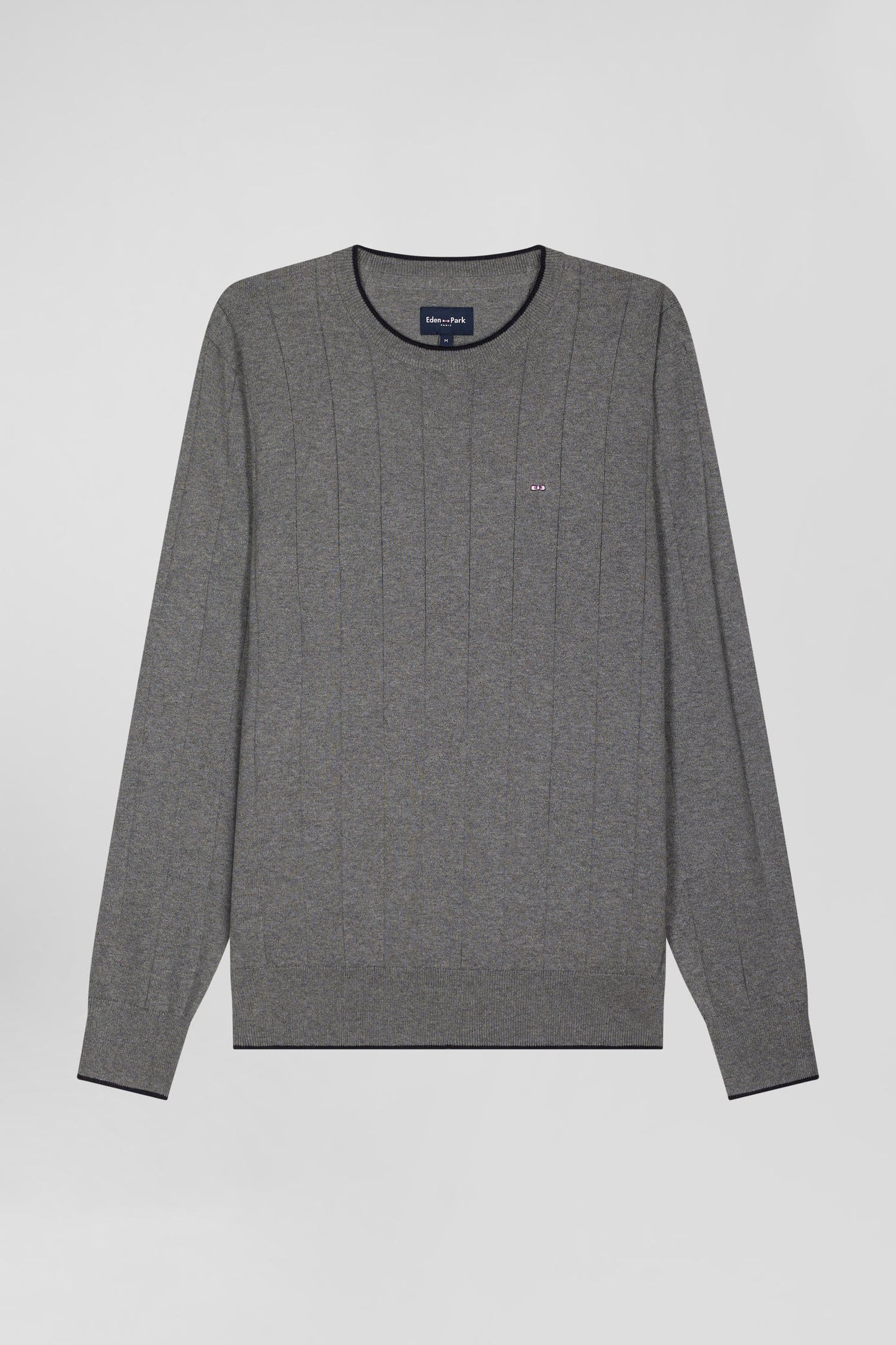 Regular grey cotton and cashmere crew neck jumper