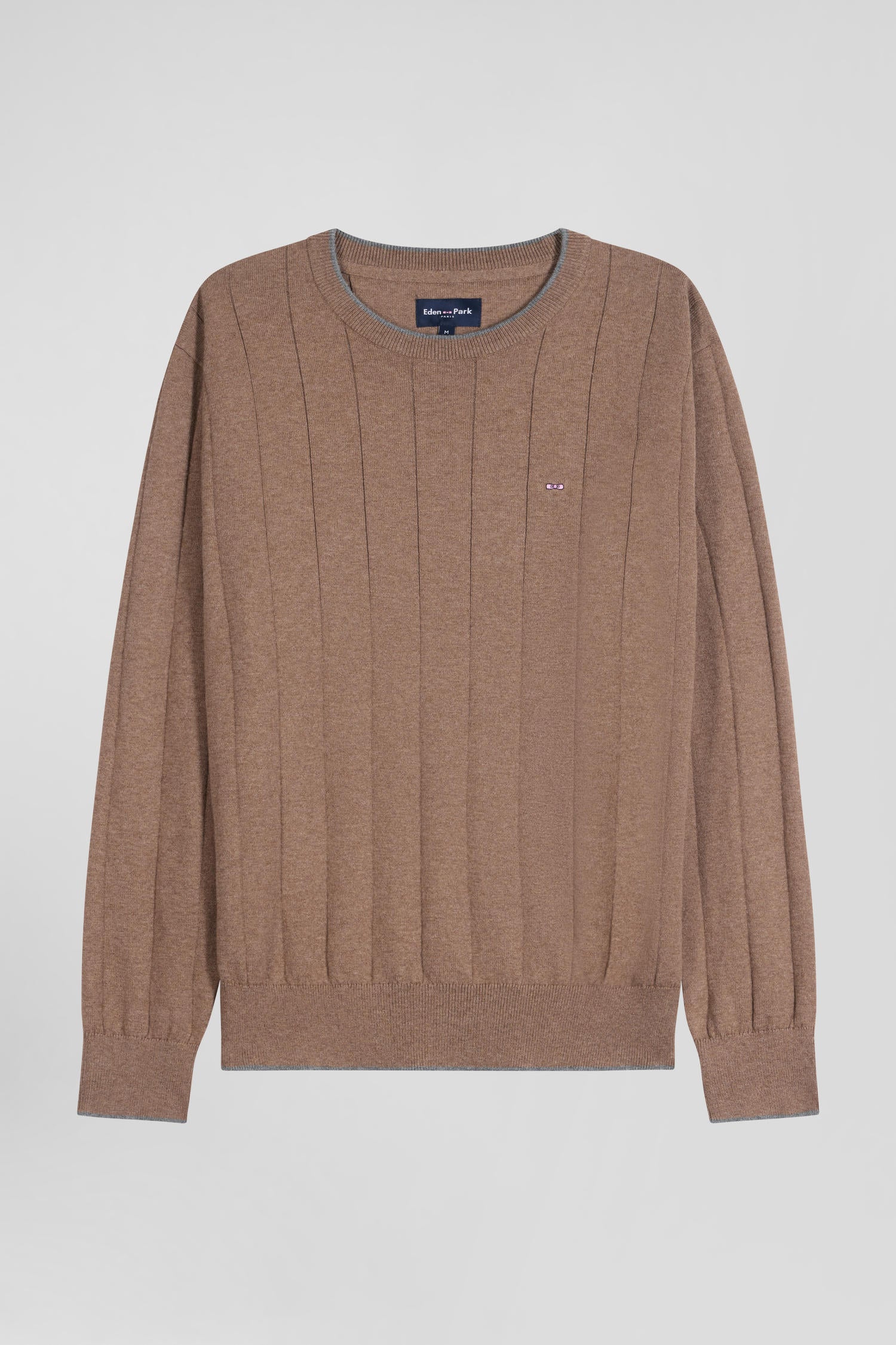 Pull col rond en coton et cachemire marron coupe Regular