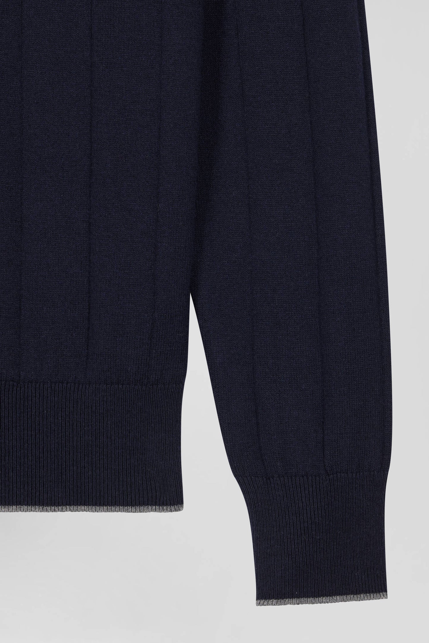 Regular navy blue semi-zipped cotton and cashmere jumper