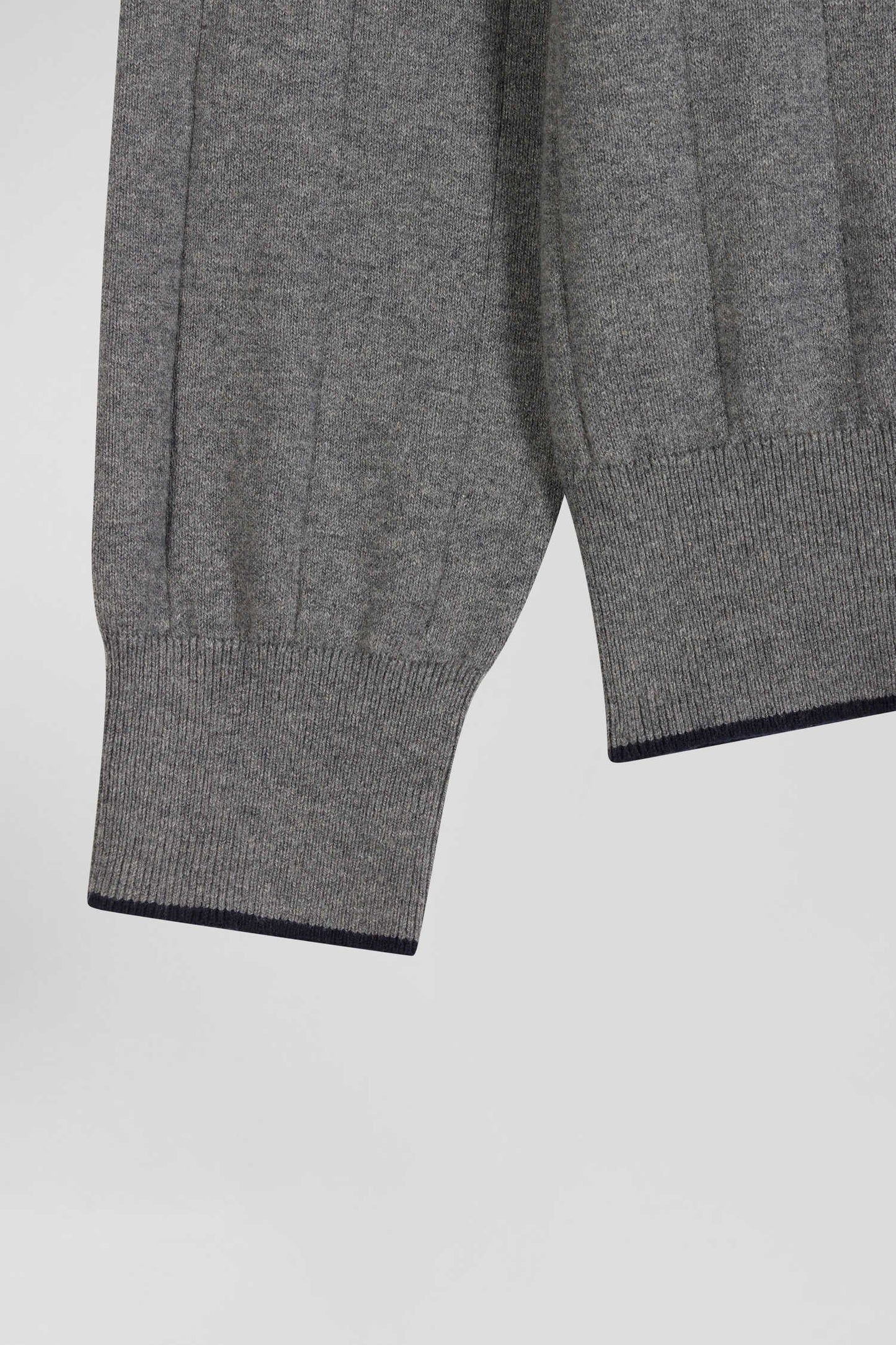 Regular grey semi-zipped cotton and cashmere jumper