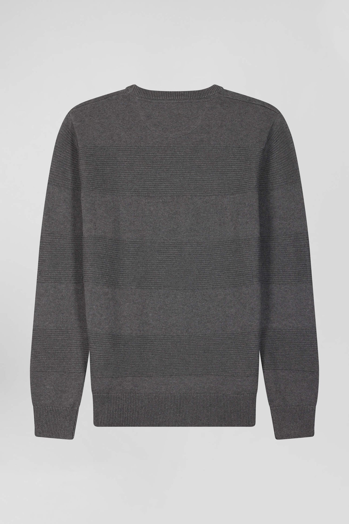 Regular grey cotton crew neck jumper with knit patterns