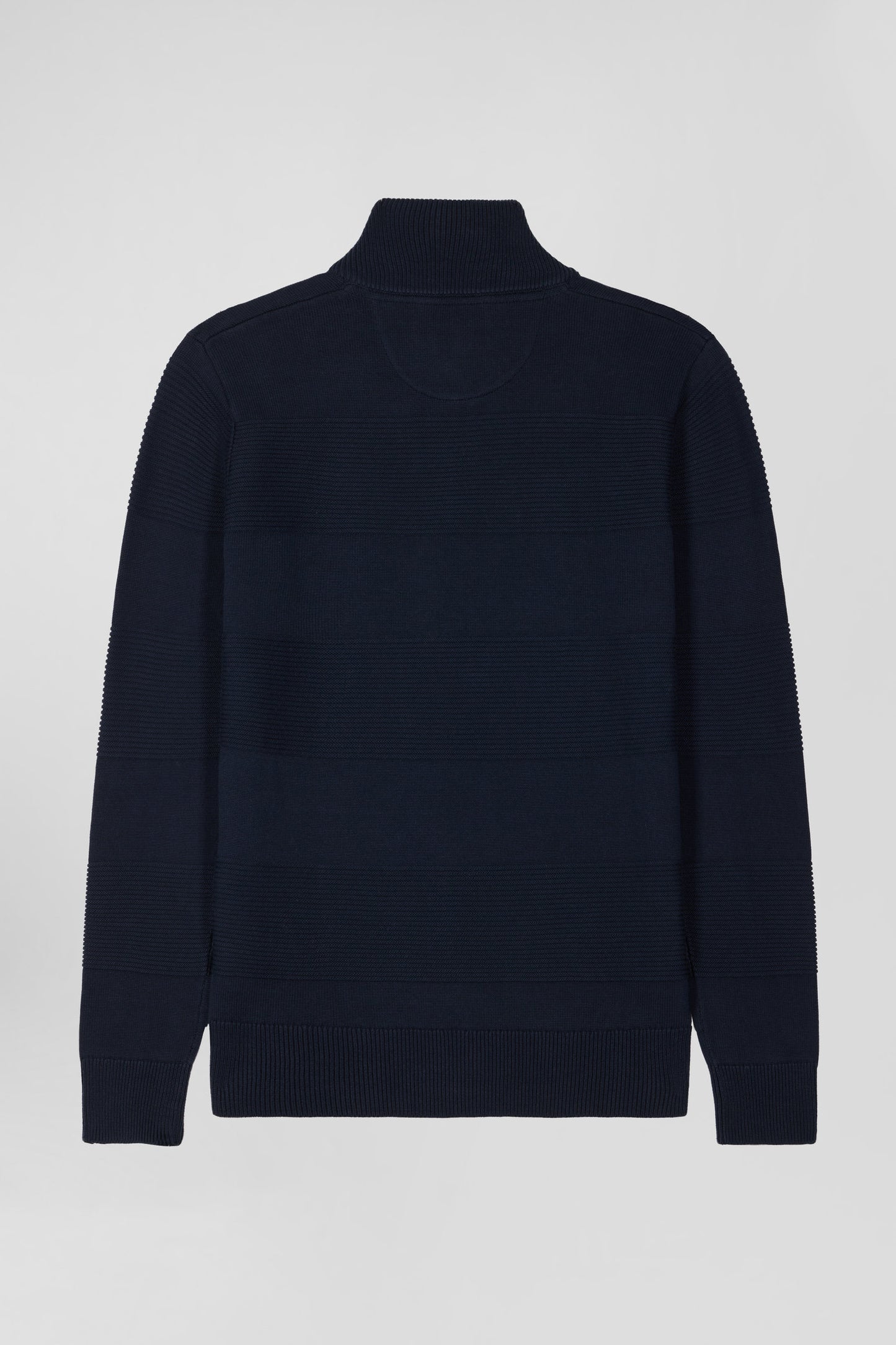 Regular navy blue semi-zipped cotton jumper with knit patterns