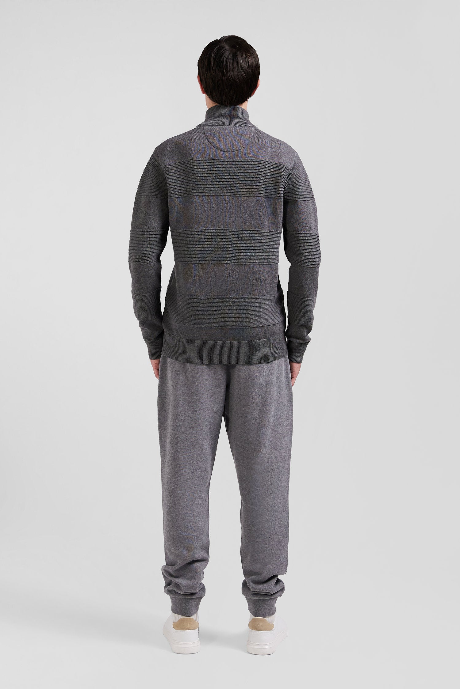 Grey cotton half-zip jumper with knit details Regular fit