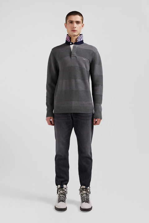 Regular anthracite grey cotton polo neck jumper - Image 1