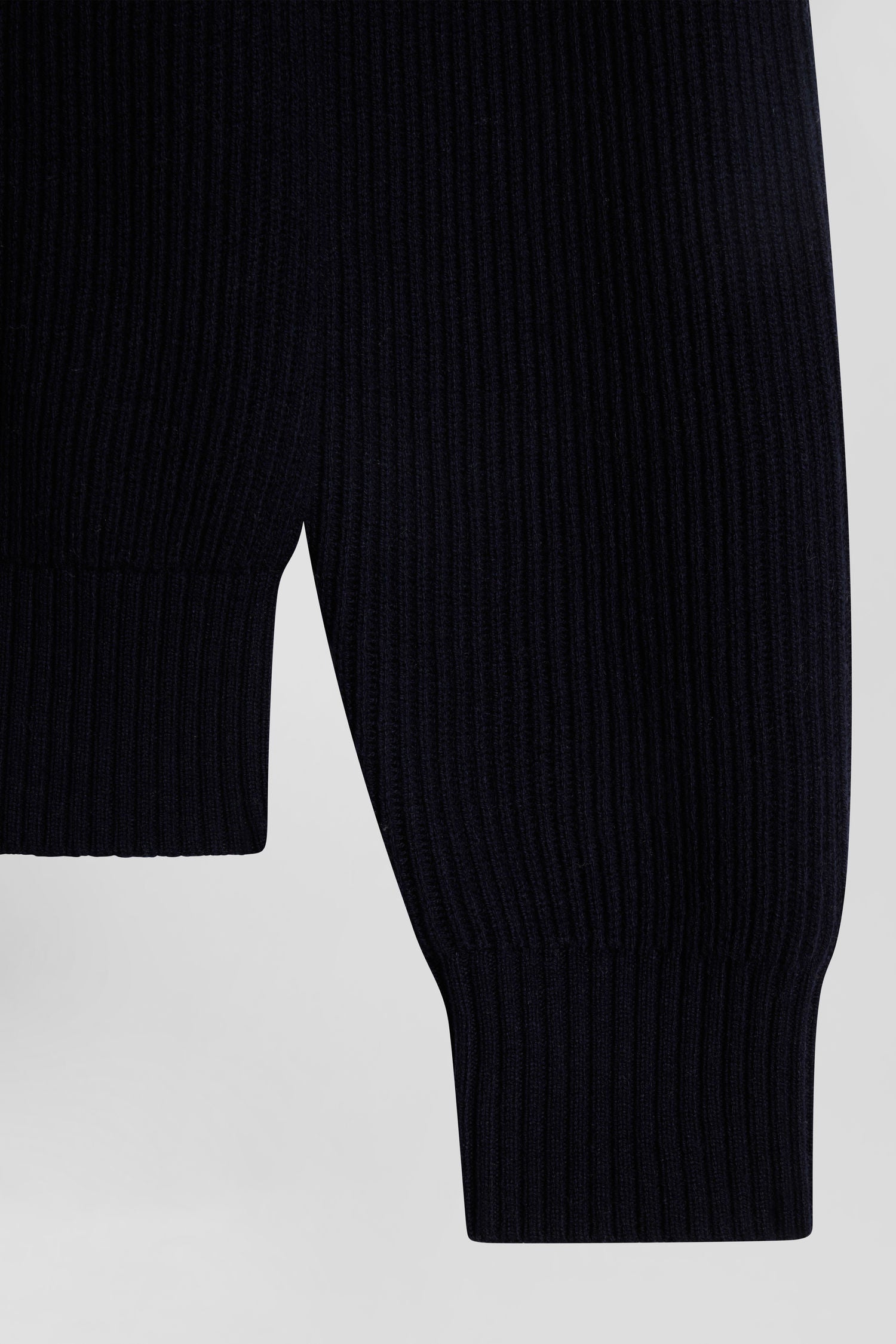 Regular navy blue wool and cotton high-neck jumper