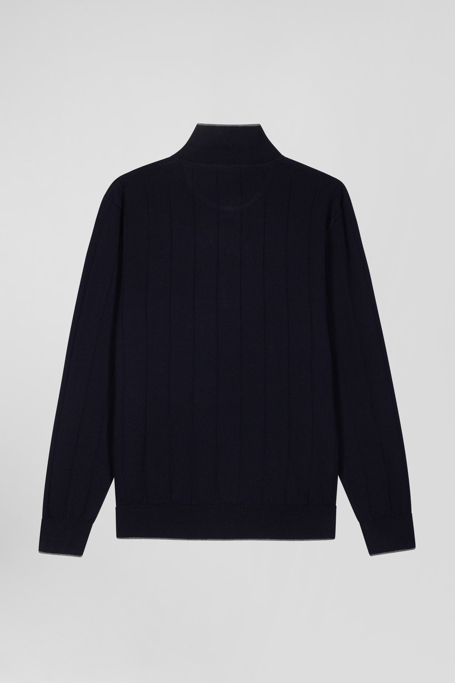 Regular navy blue cotton and cashmere jumper with rugby shirt collar