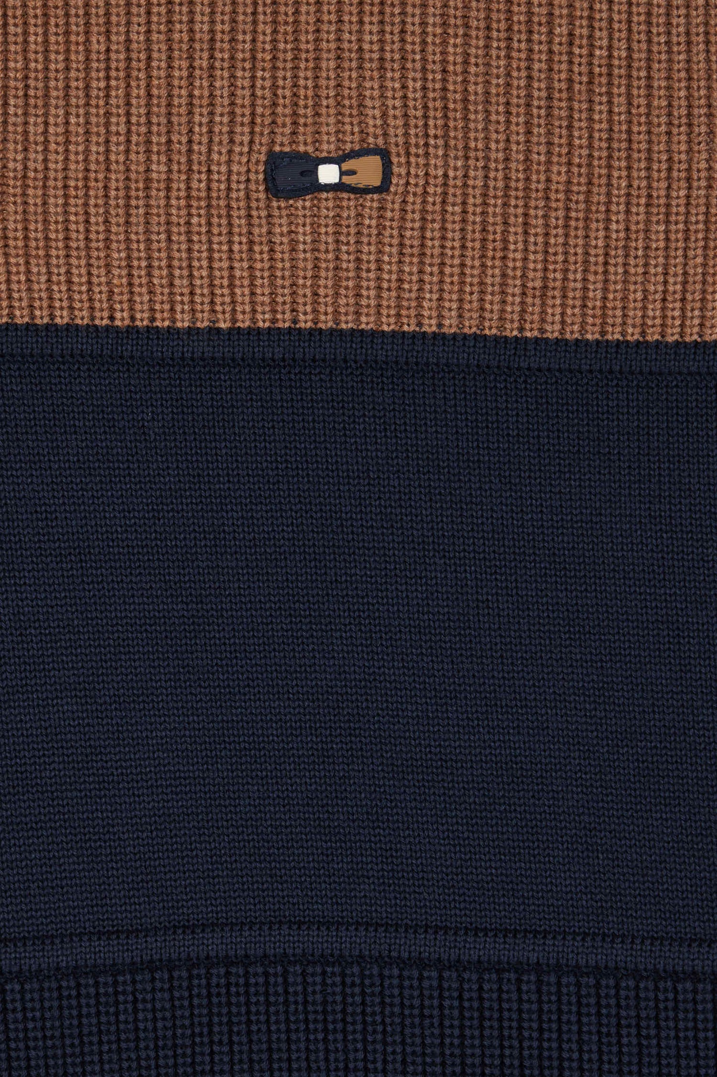 Hazelnut cotton trucker-neck sweater with regular-fit knitwear.