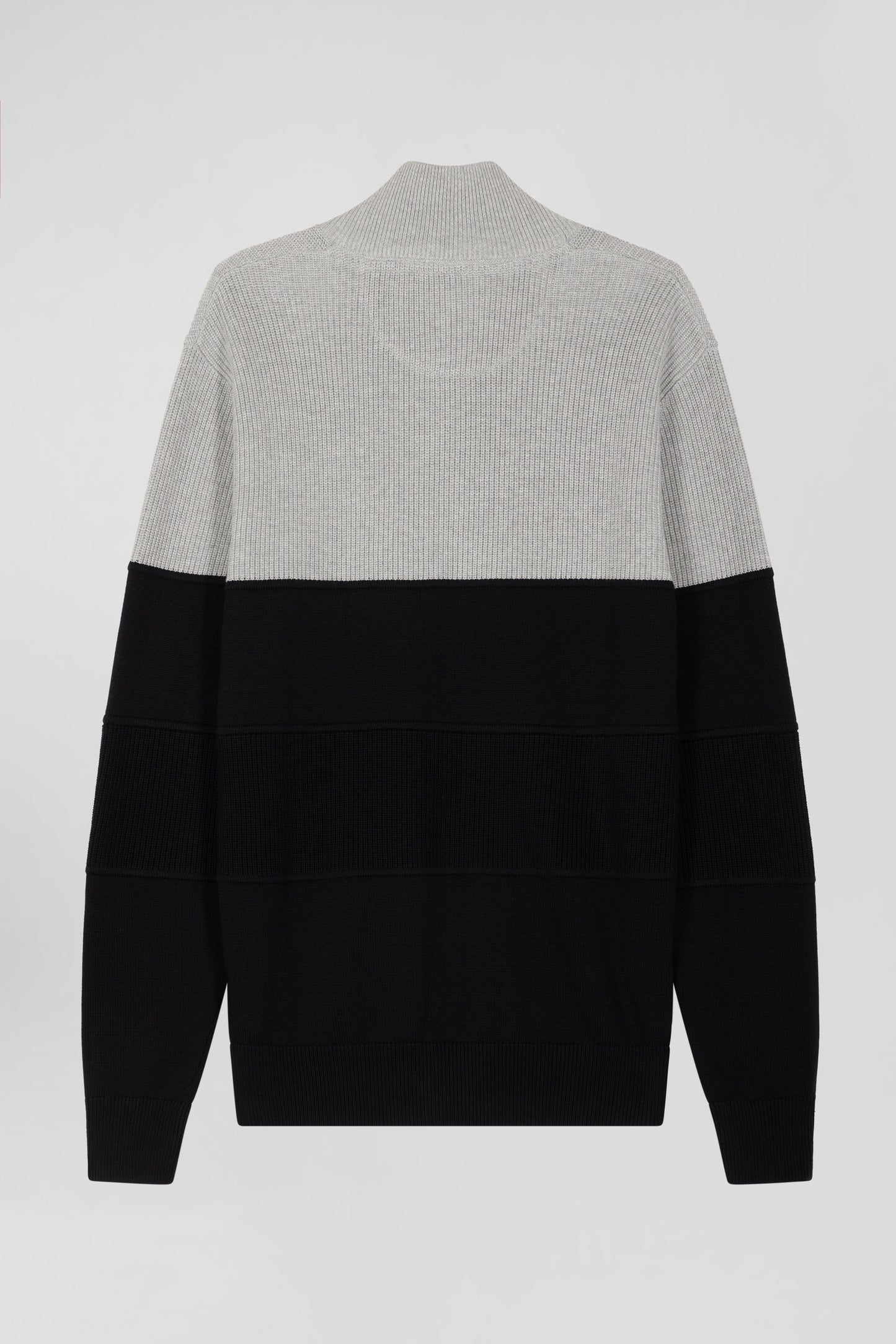 Grey cotton half-zip jumper with knit details Regular fit