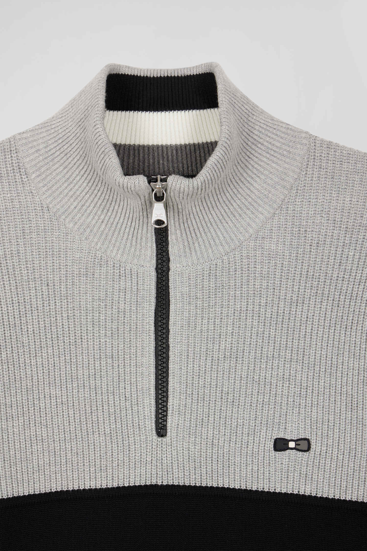 Grey cotton half-zip jumper with knit details Regular fit