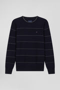 Regular navy striped cotton and cashmere crew neck jumper