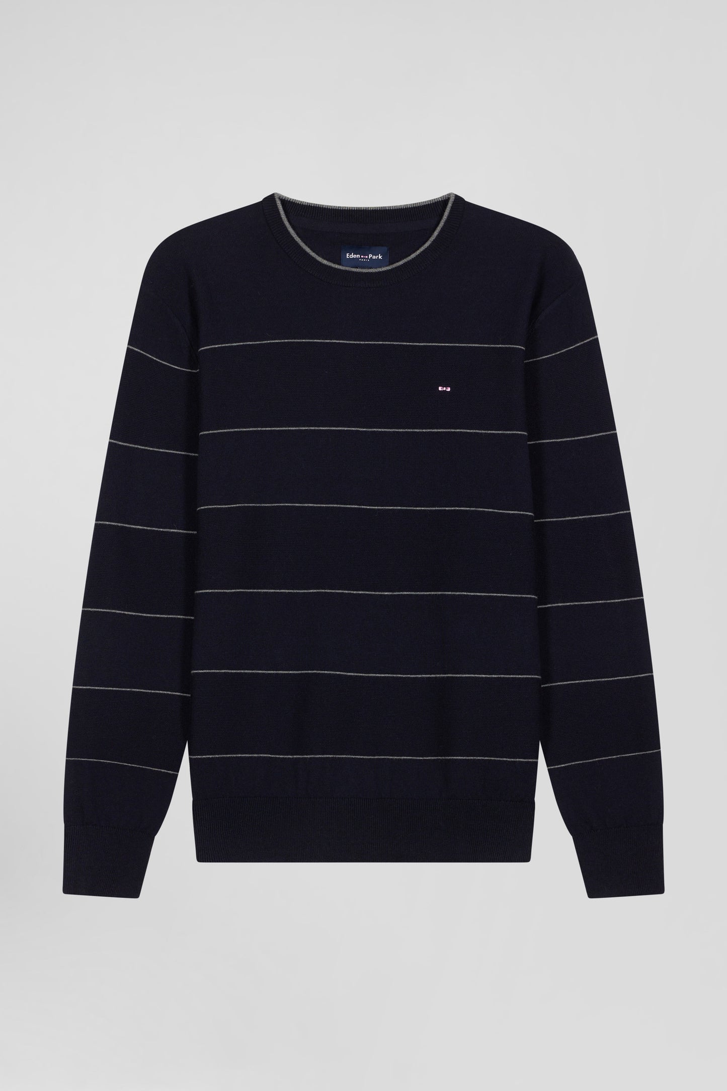 Regular navy striped cotton and cashmere crew neck jumper