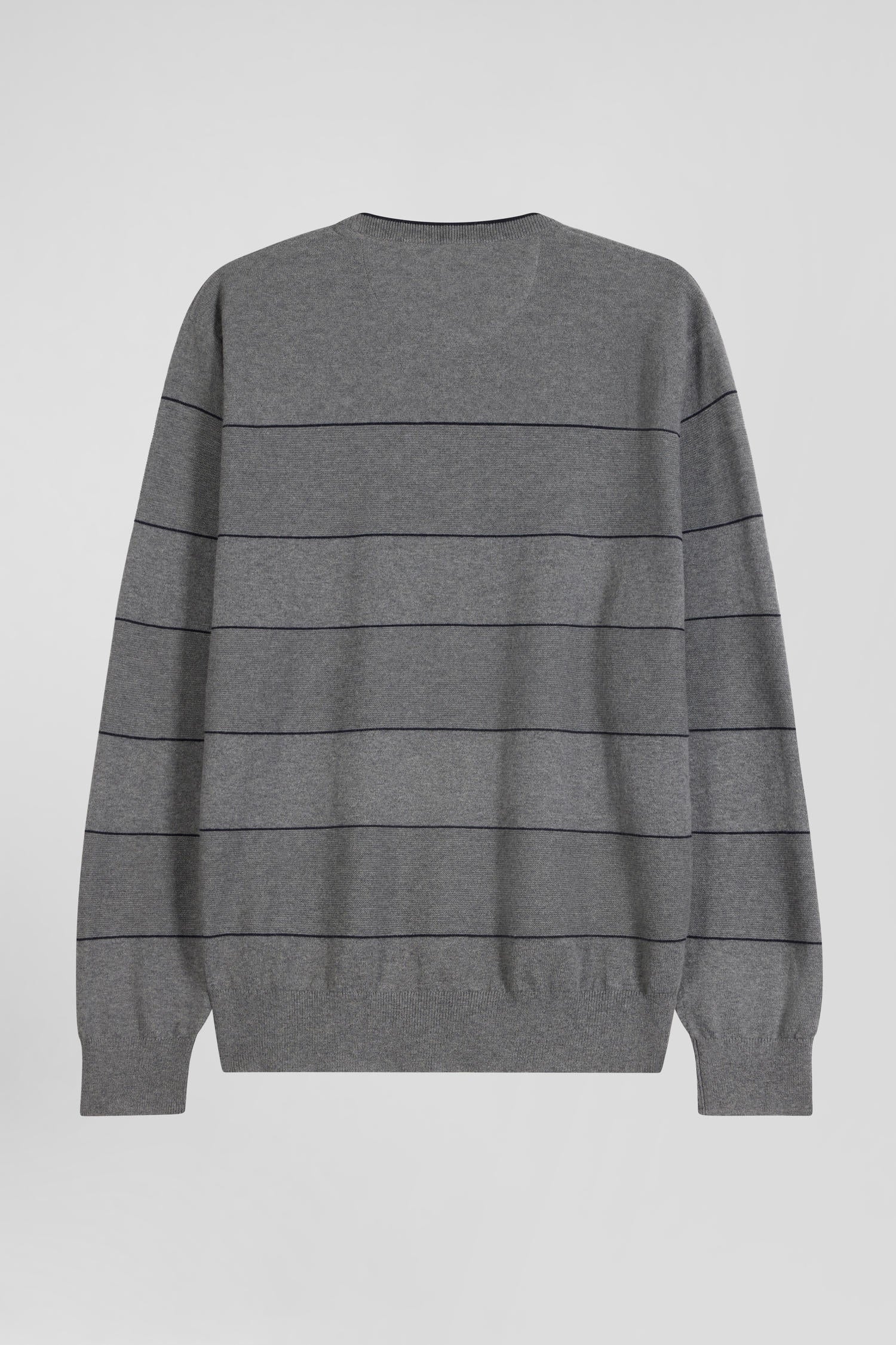 Regular grey striped cotton and cashmere crew neck jumper