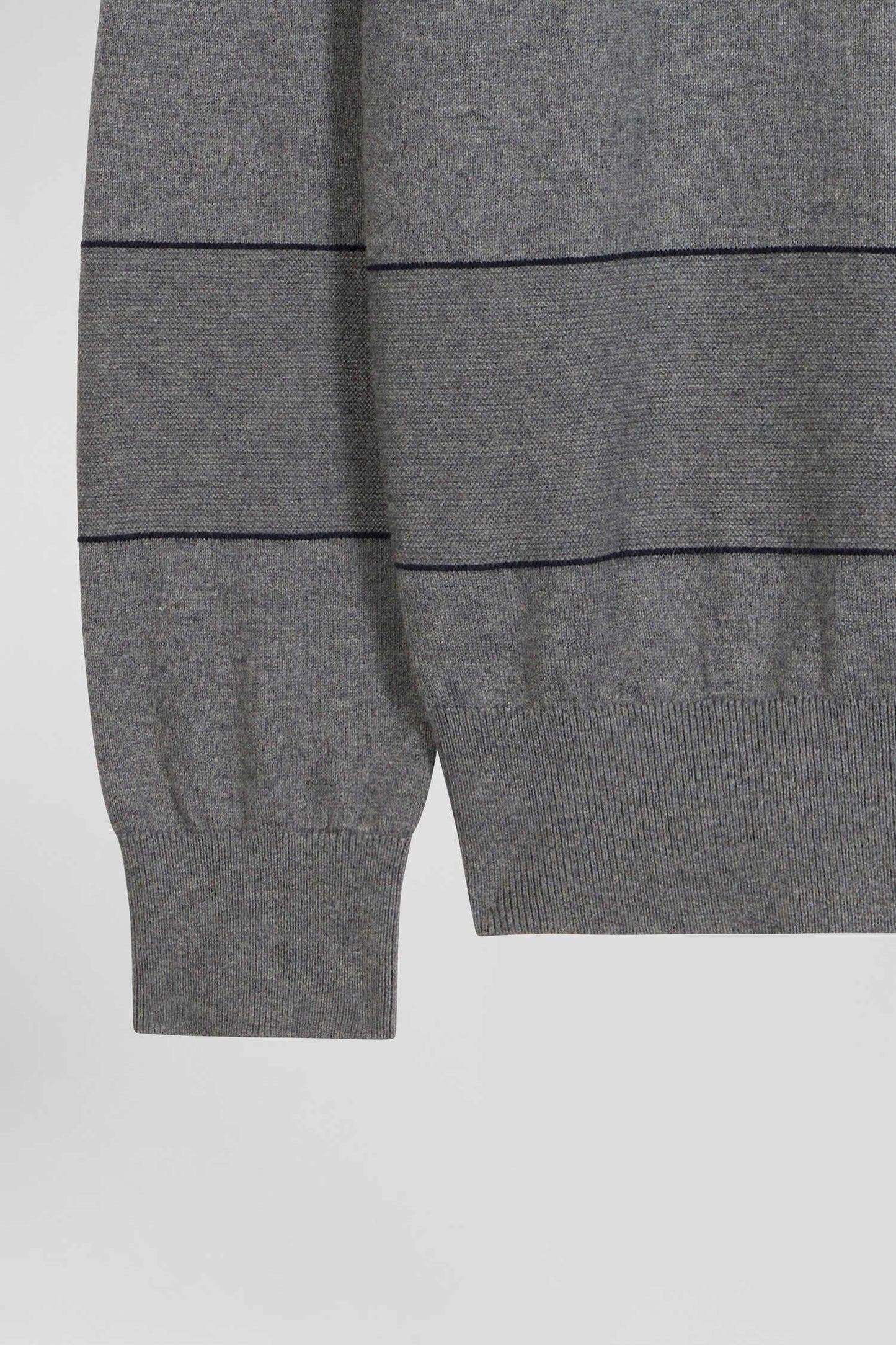 Regular grey striped cotton and cashmere crew neck jumper