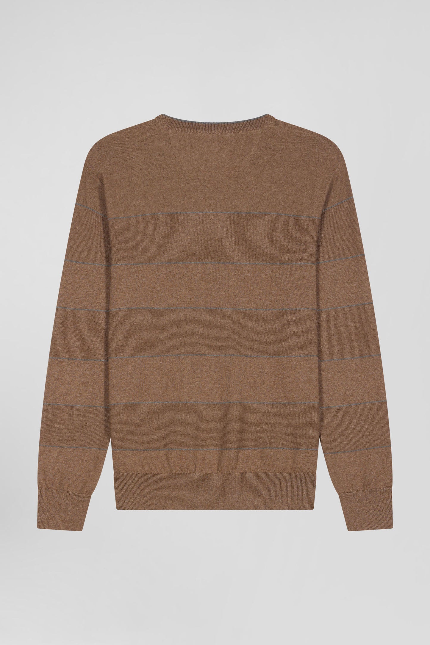 Regular brown striped cotton and cashmere crew neck jumper