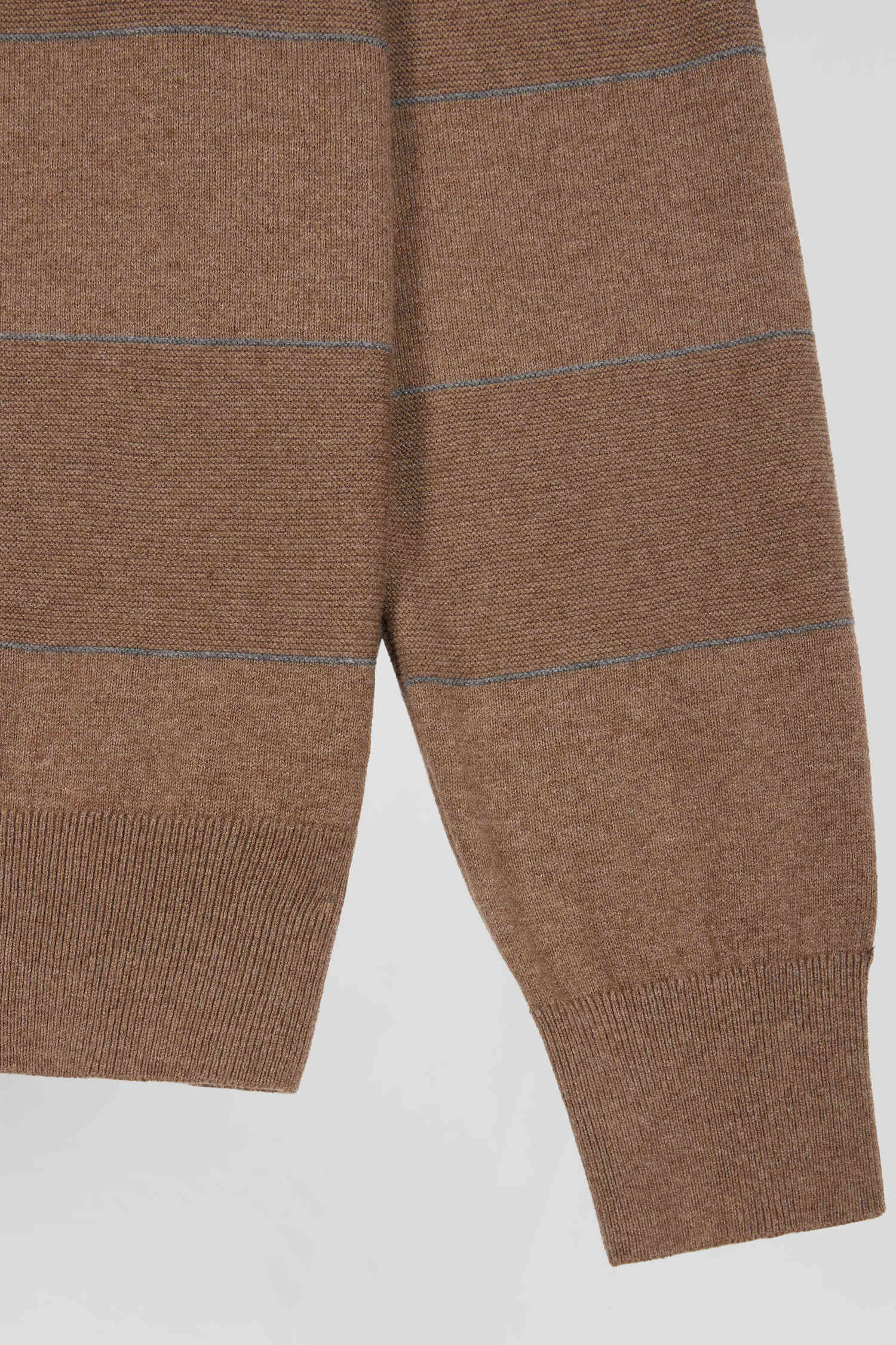 Regular brown striped cotton and cashmere crew neck jumper