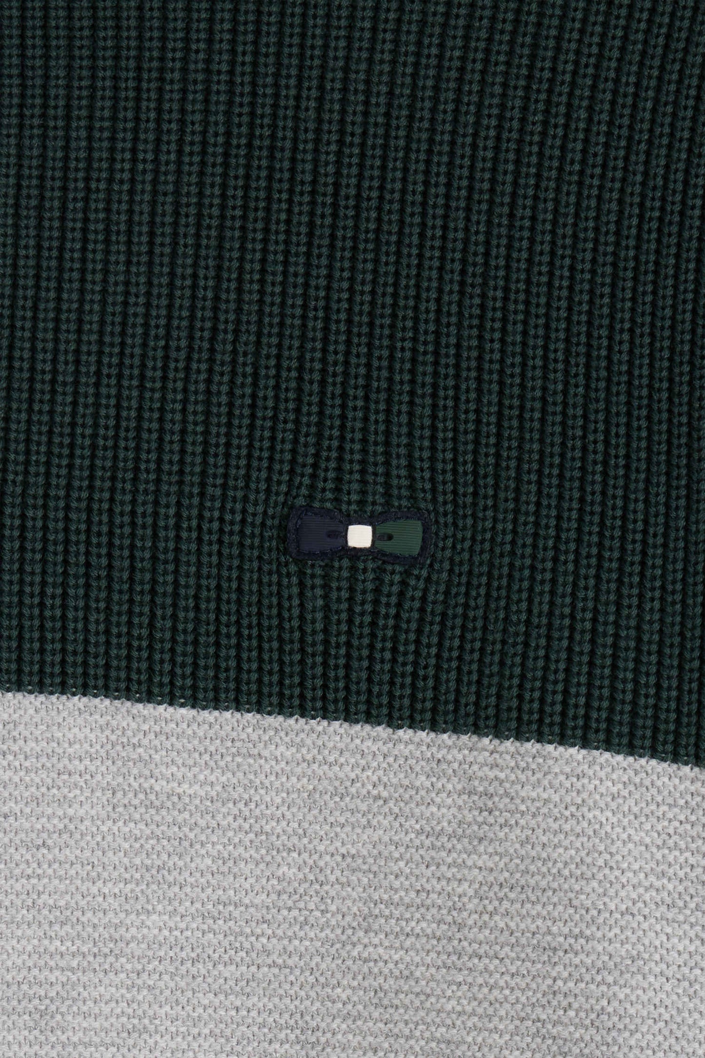 Regular green semi-zipped cotton jumper with knit patterns