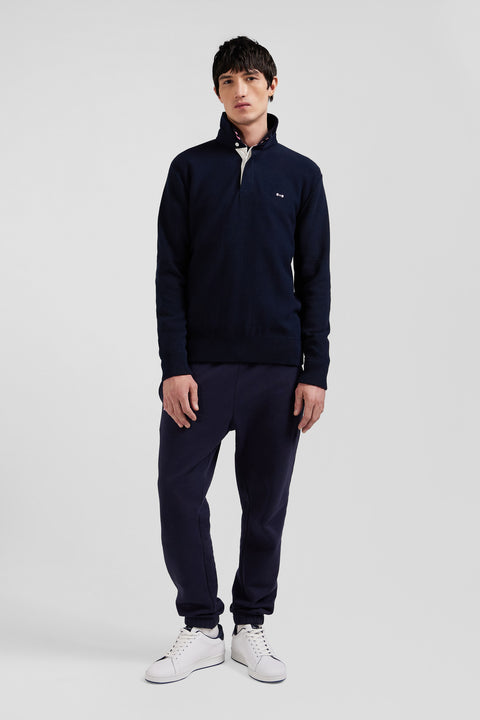 Regular navy blue cotton jumper with N°10 embroidery and rugby shirt collar - Image 1