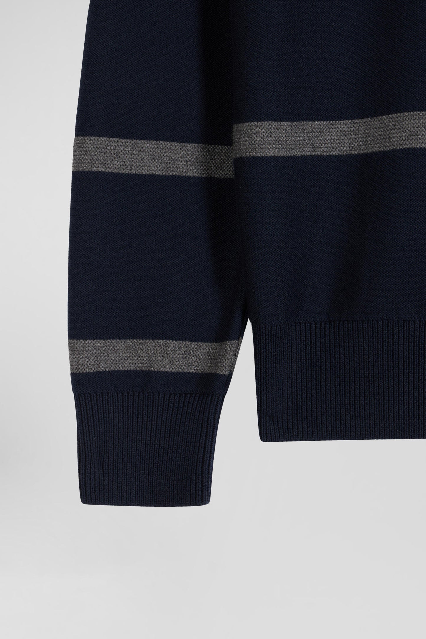 Regular navy blue striped cotton polo neck jumper