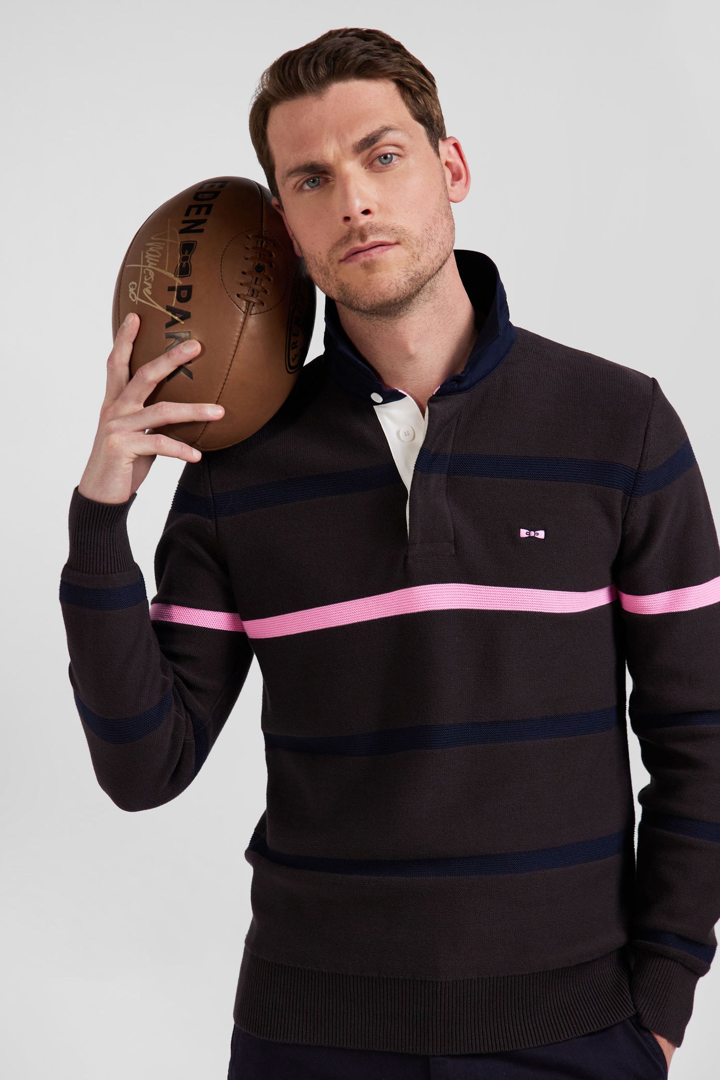 Regular brown striped cotton polo neck jumper