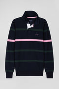 Regular green striped cotton polo neck jumper