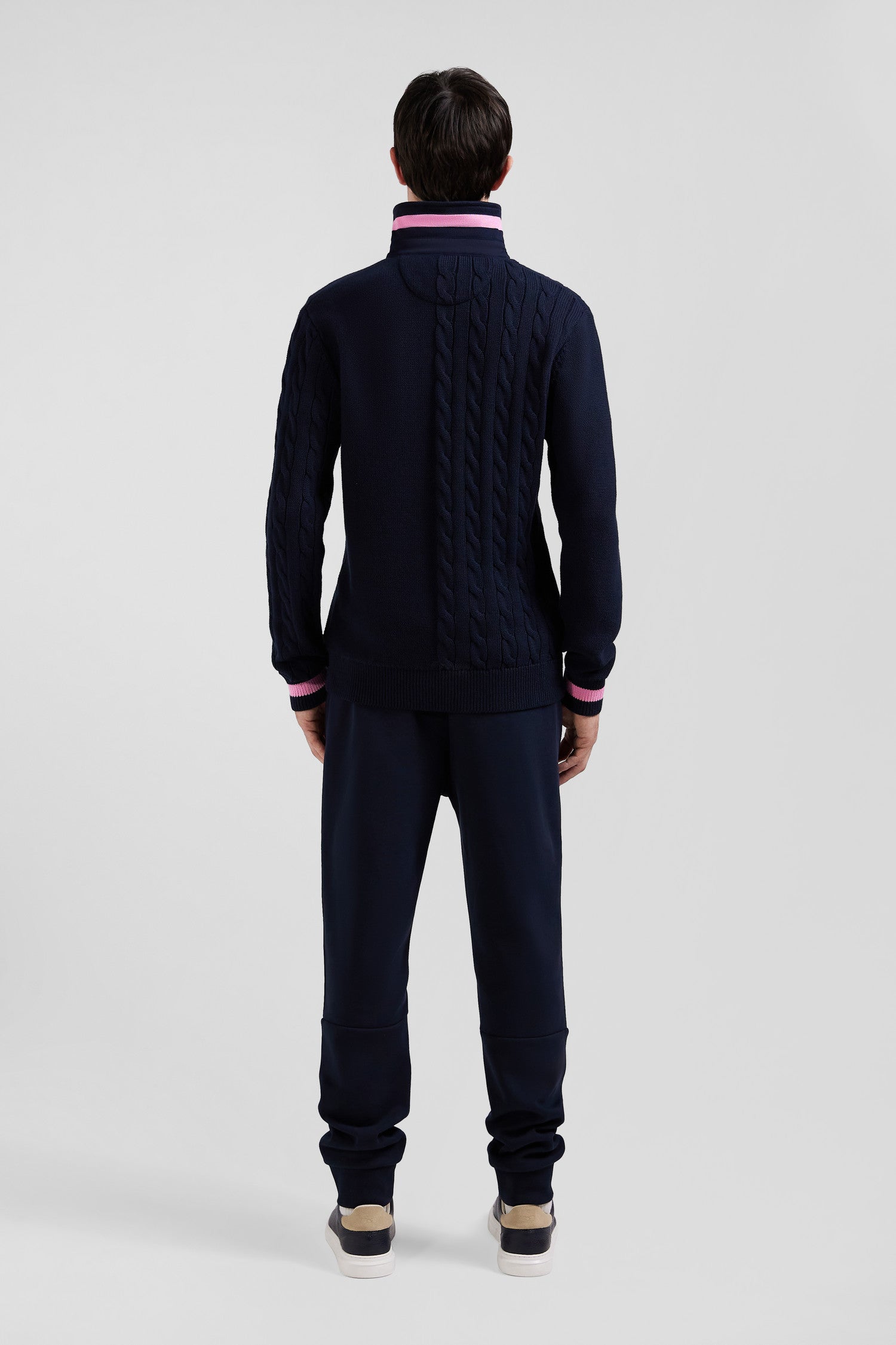 Regular navy blue cotton jumper with rugby shirt collar