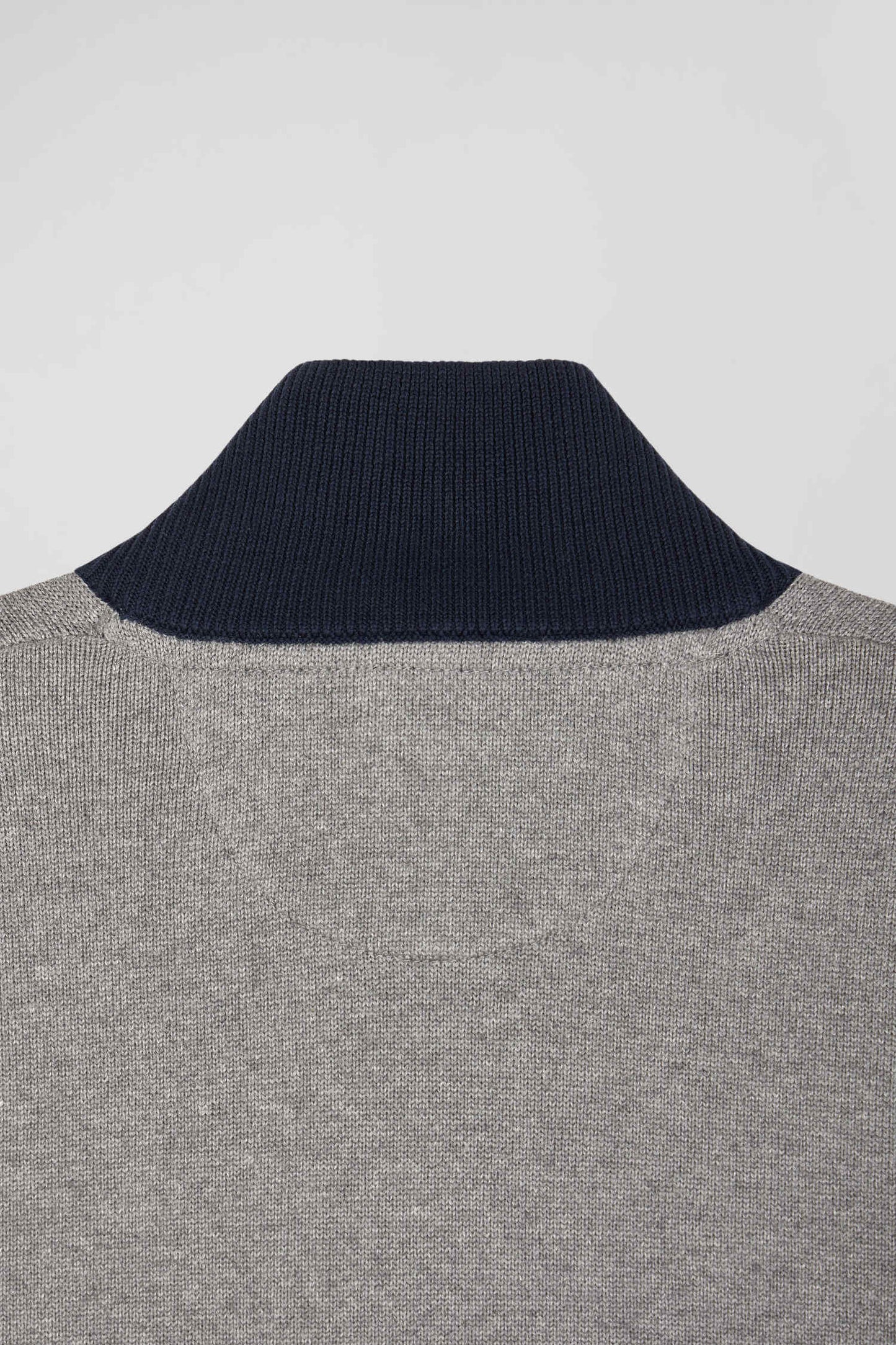 Regular grey embroidered semi-zipped colorblock cotton jumper