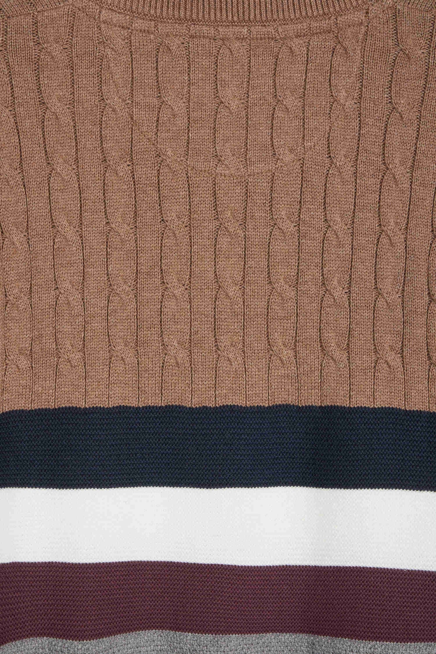 Regular camel fancy knit cotton crew neck jumper