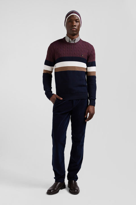Regular burgundy fancy knit cotton crew neck jumper - Image 1