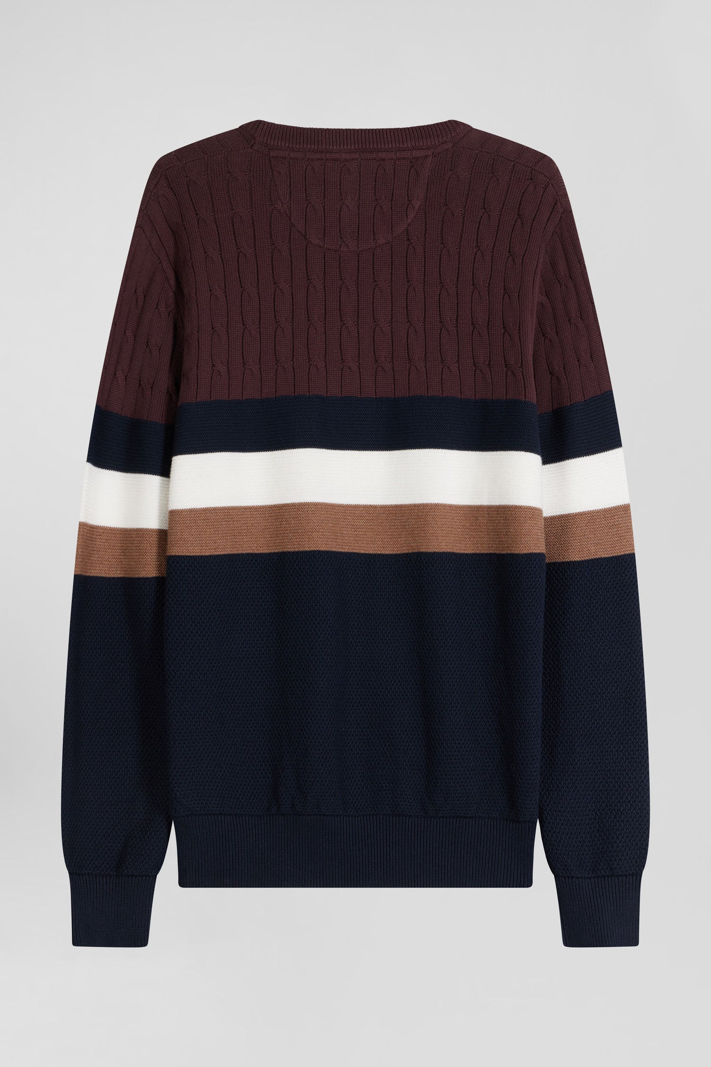 Regular burgundy fancy knit cotton crew neck jumper