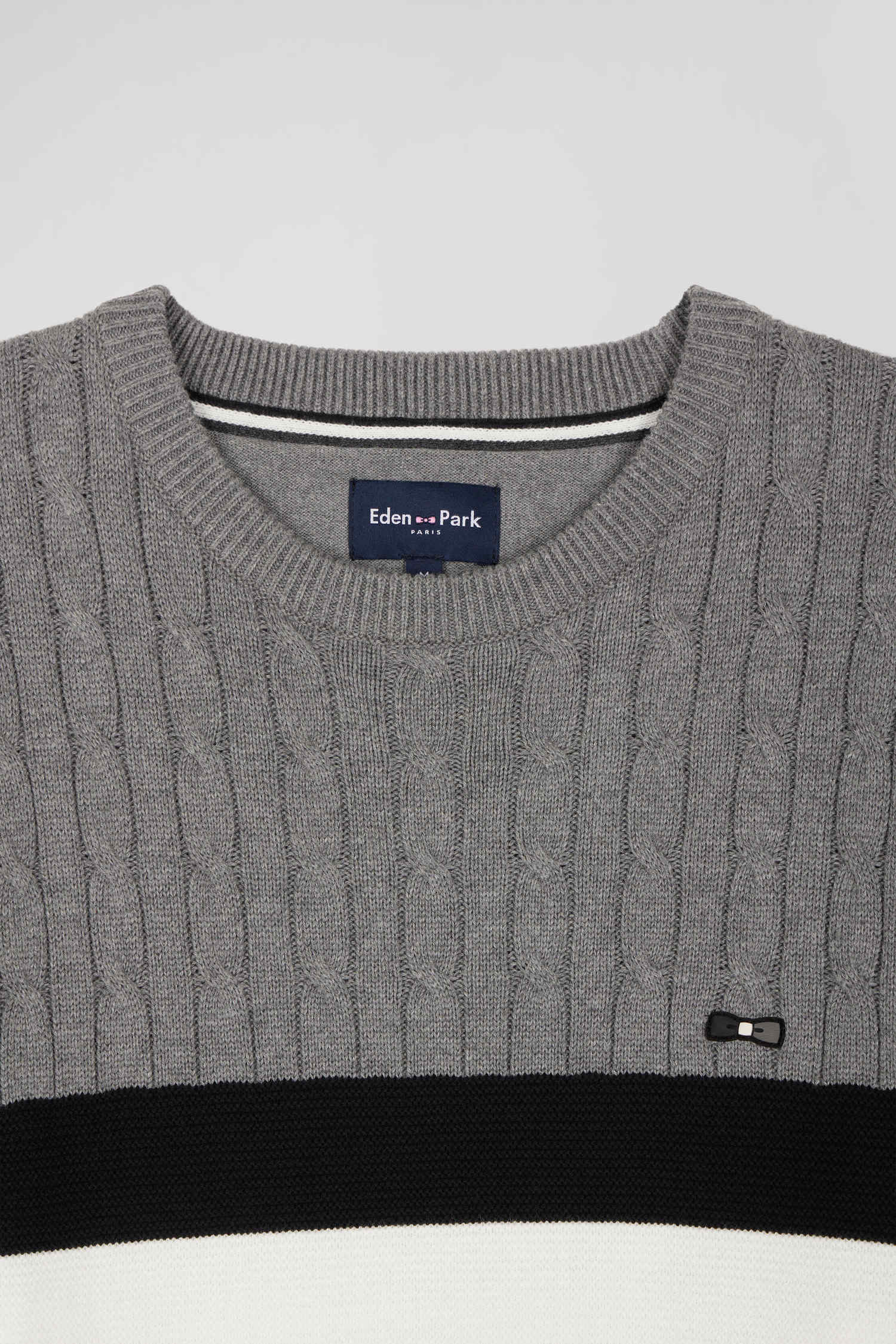 Regular grey fancy knit cotton crew neck jumper