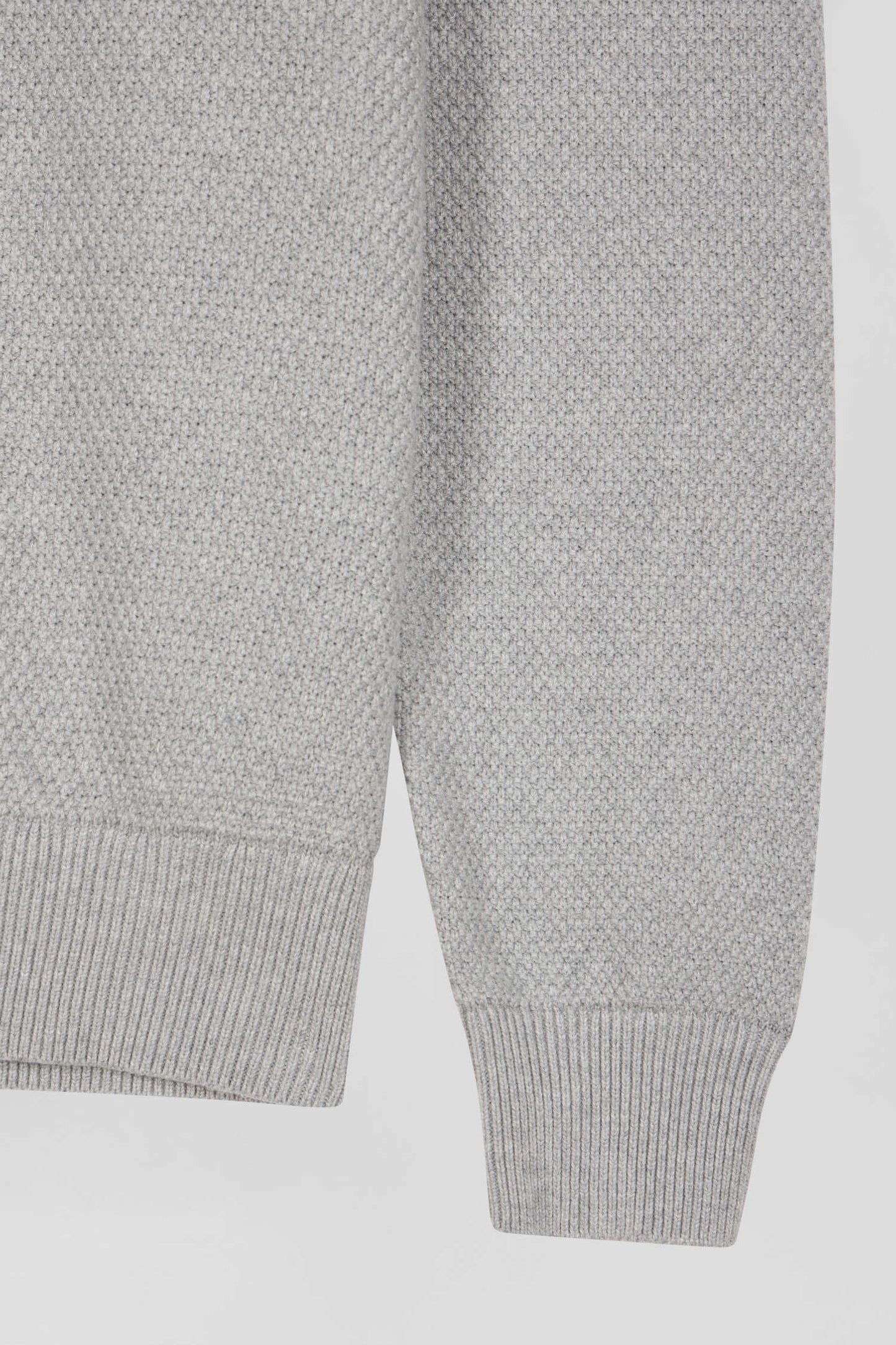 Regular grey fancy knit cotton crew neck jumper