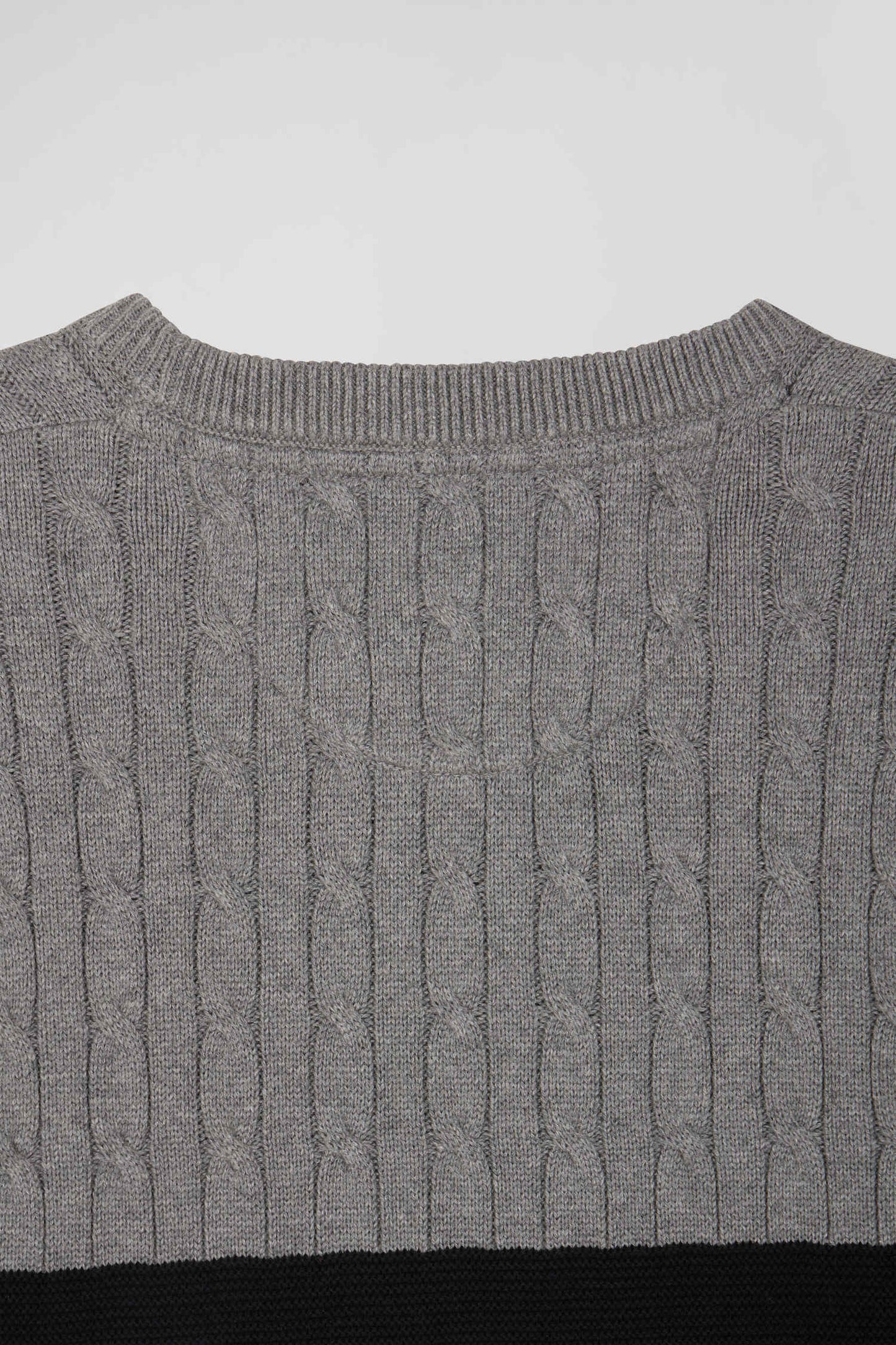 Regular grey fancy knit cotton crew neck jumper