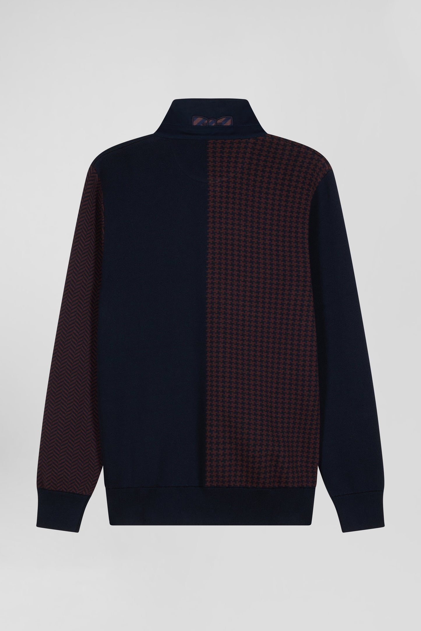 Regular burgundy cotton jumper with houndstooth jacquard and rugby shirt collar