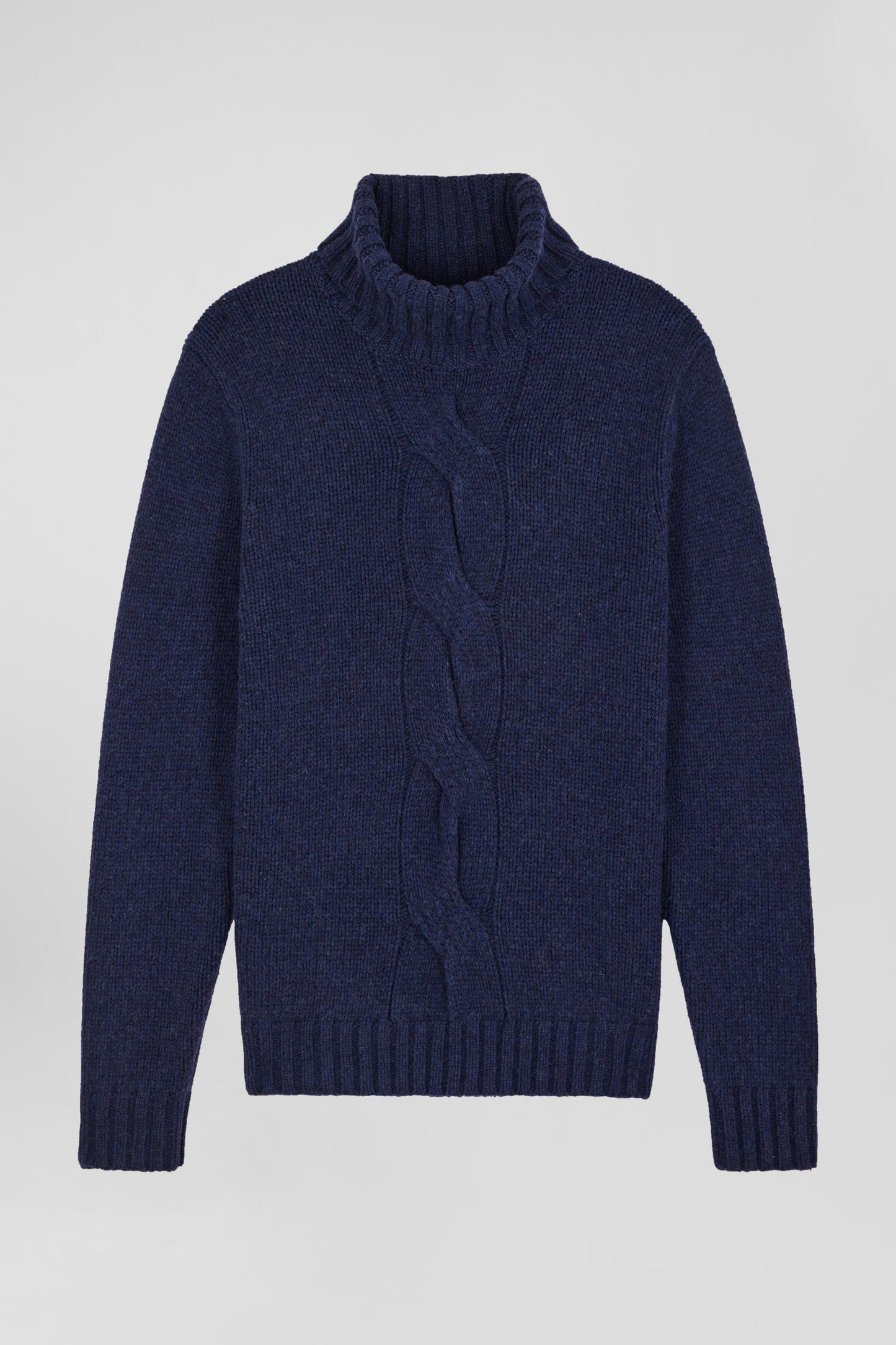 Regular navy virgin wool and recycled polyamide turtleneck jumper with 3D knitting