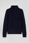 Regular navy blue virgin wool and recycled polyamide turtleneck jumper with 3D knitting