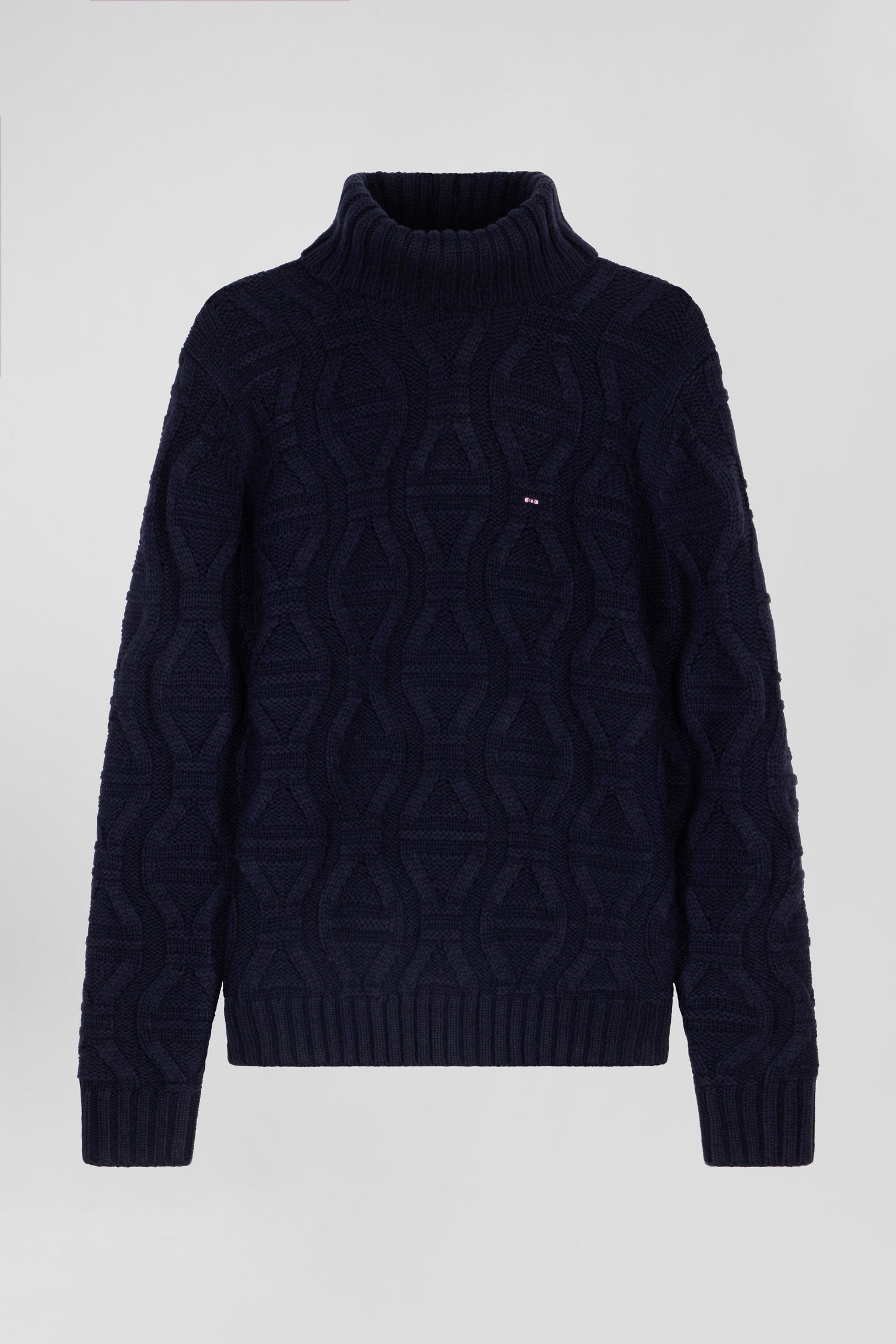 Regular navy blue virgin wool and recycled polyamide turtleneck jumper with 3D knitting