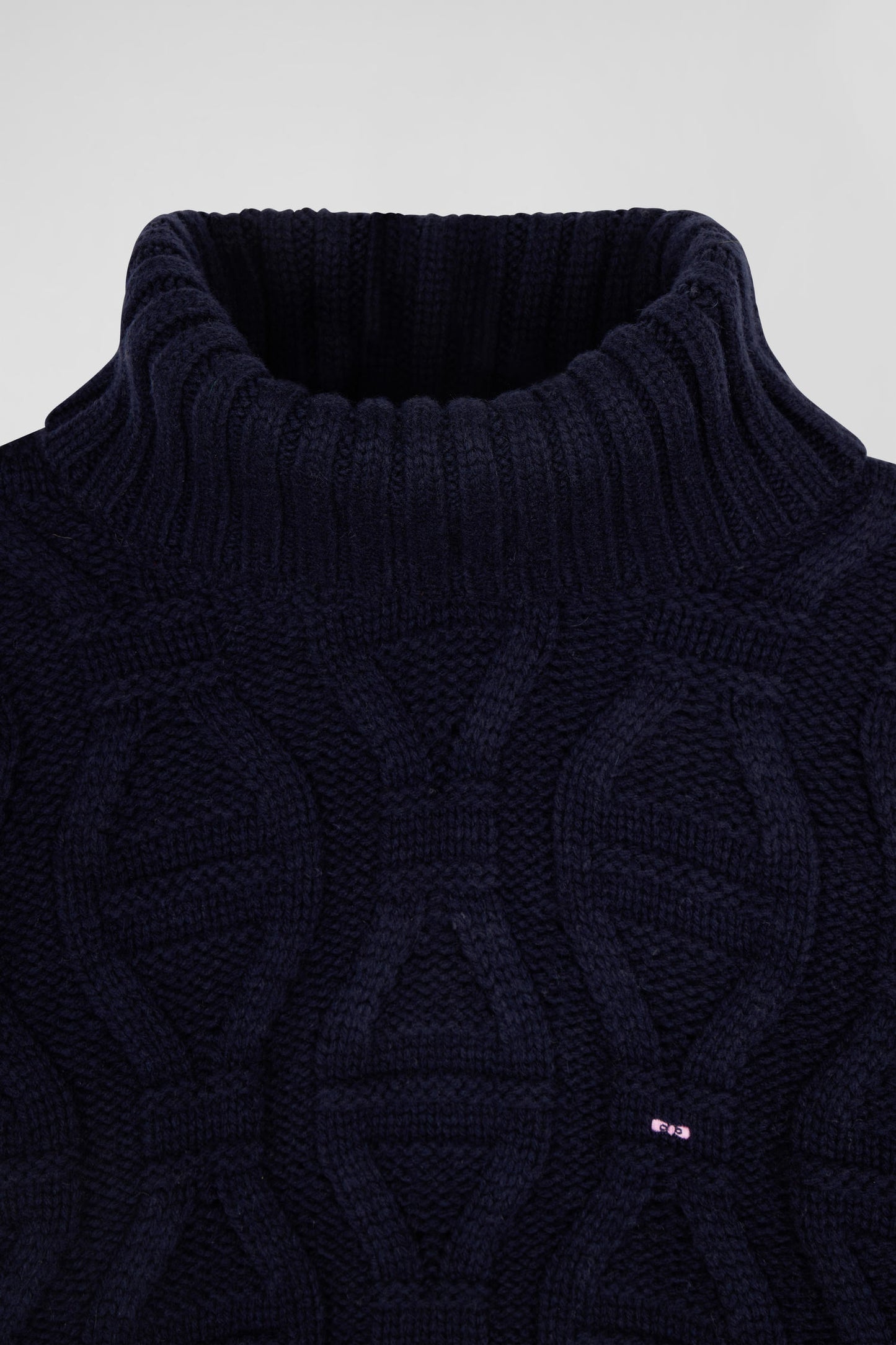 Regular navy blue virgin wool and recycled polyamide turtleneck jumper with 3D knitting