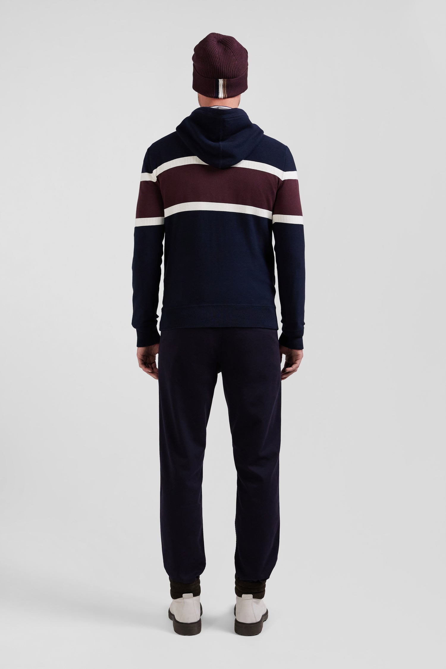 Regular navy blue hooded jumper with EP10 jacquard