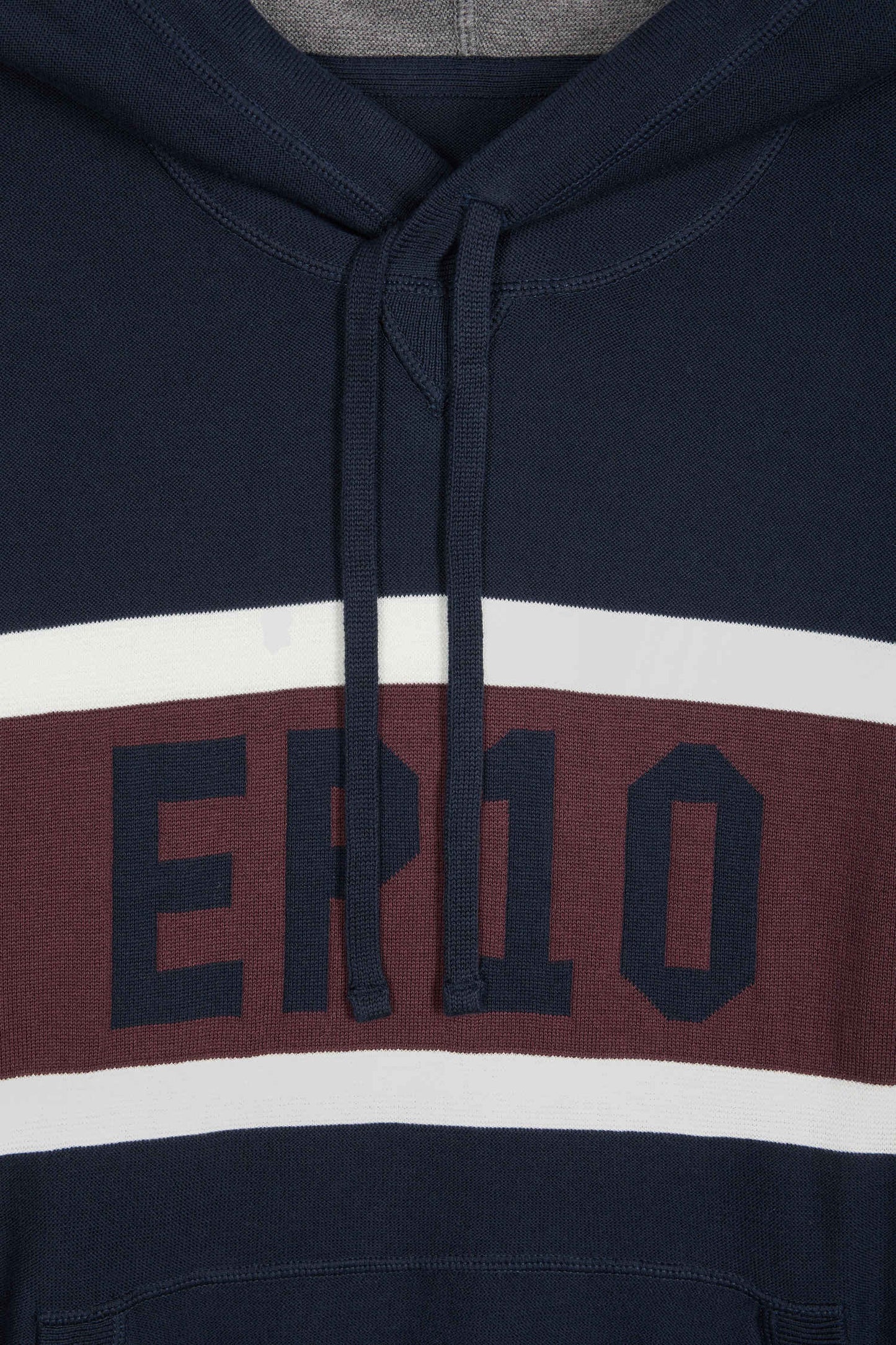 Regular navy blue hooded jumper with EP10 jacquard