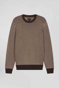 Regular brown wool and cotton crew neck jumper