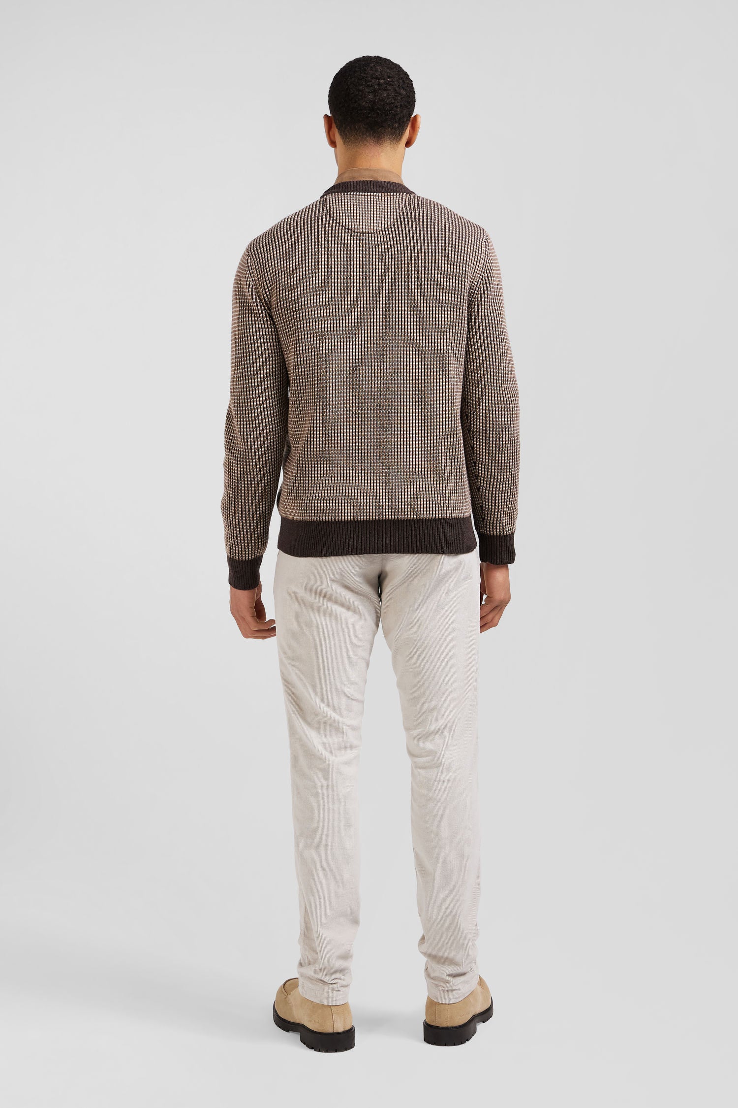 Regular brown wool and cotton crew neck jumper