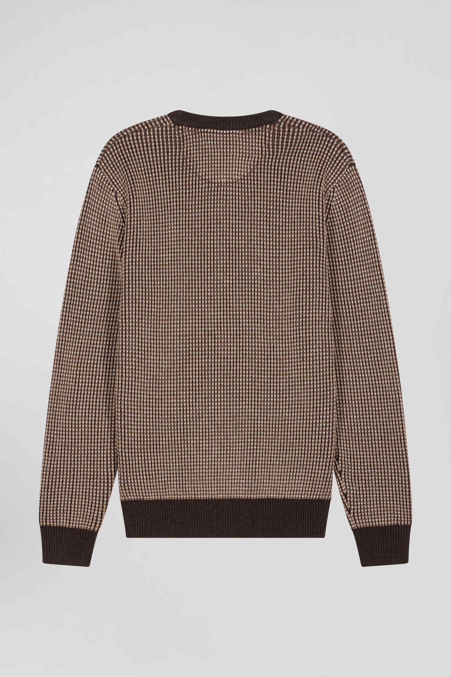 Regular brown wool and cotton crew neck jumper