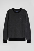 Regular black wool and cotton crew neck jumper